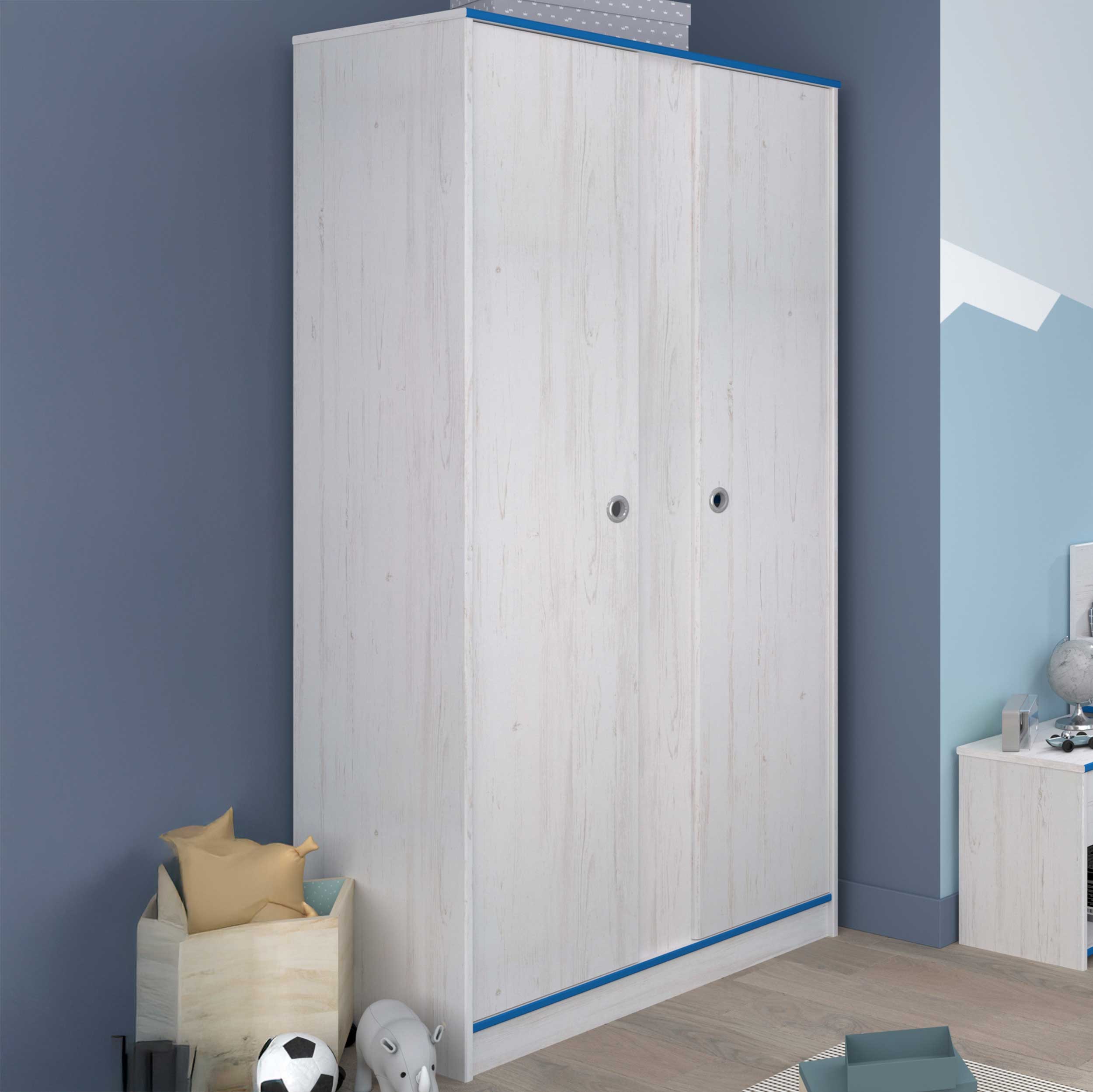 Armoire Smiley 90cm à 2 portes - blanc/rose ou blanc/bleu - Image 1