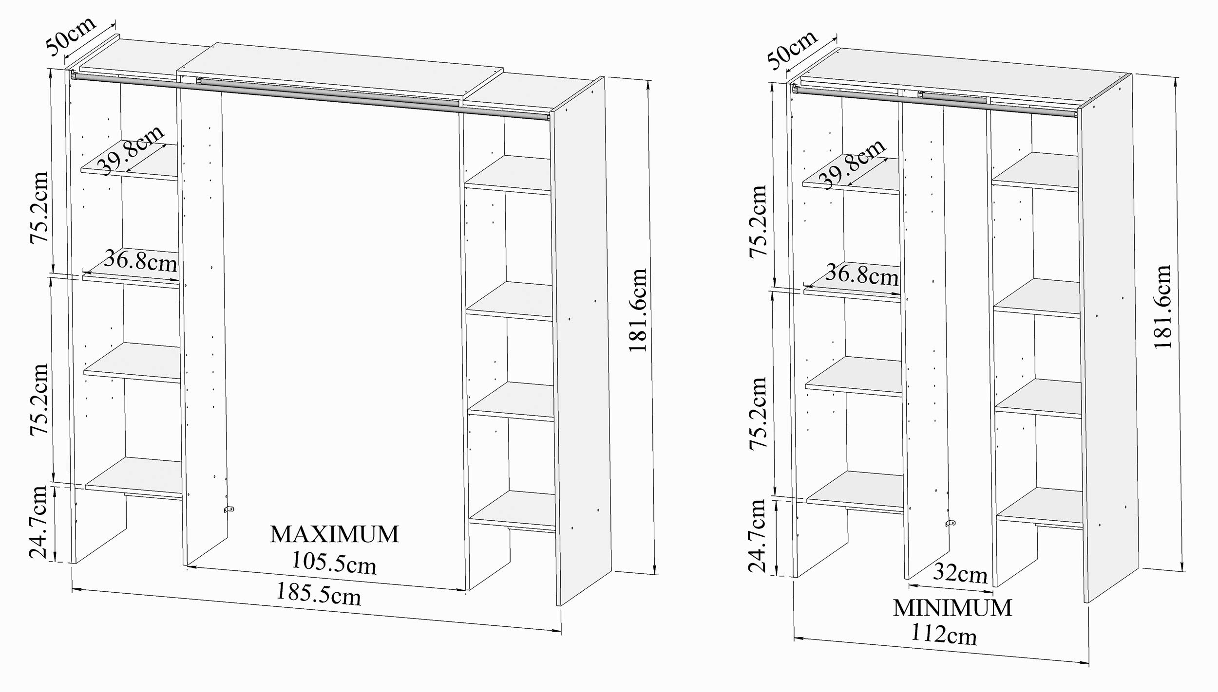 Armoire Spike 112/185cm avec rideau - chêne/écru - Image 3