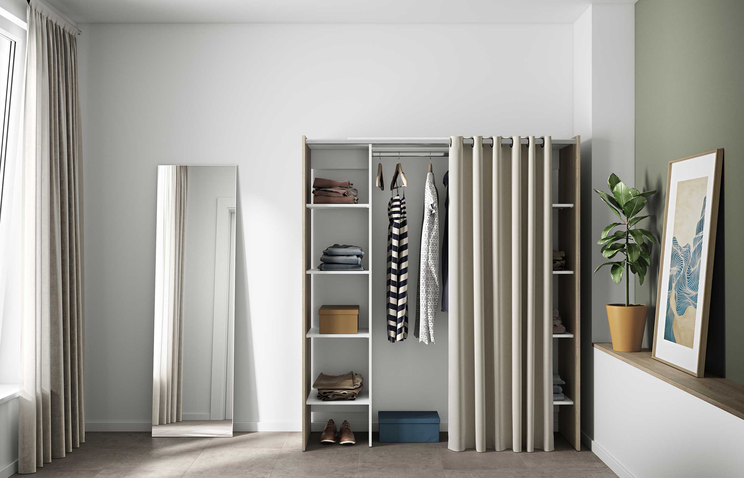 Armoire Spike 112/185cm avec rideau - chêne/écru - Image 7