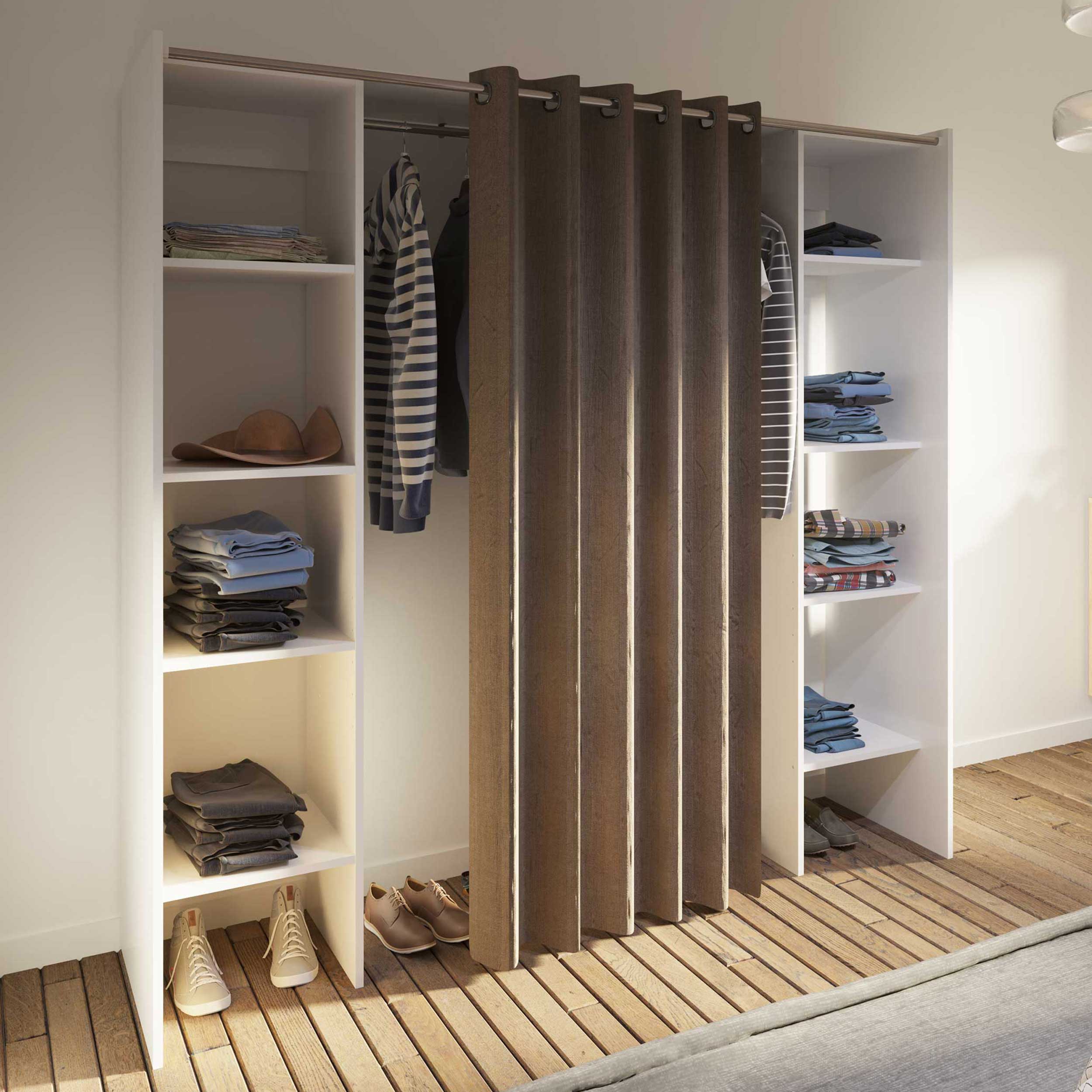 Armoire Spike 112/185cm avec rideau - blanc/taupe