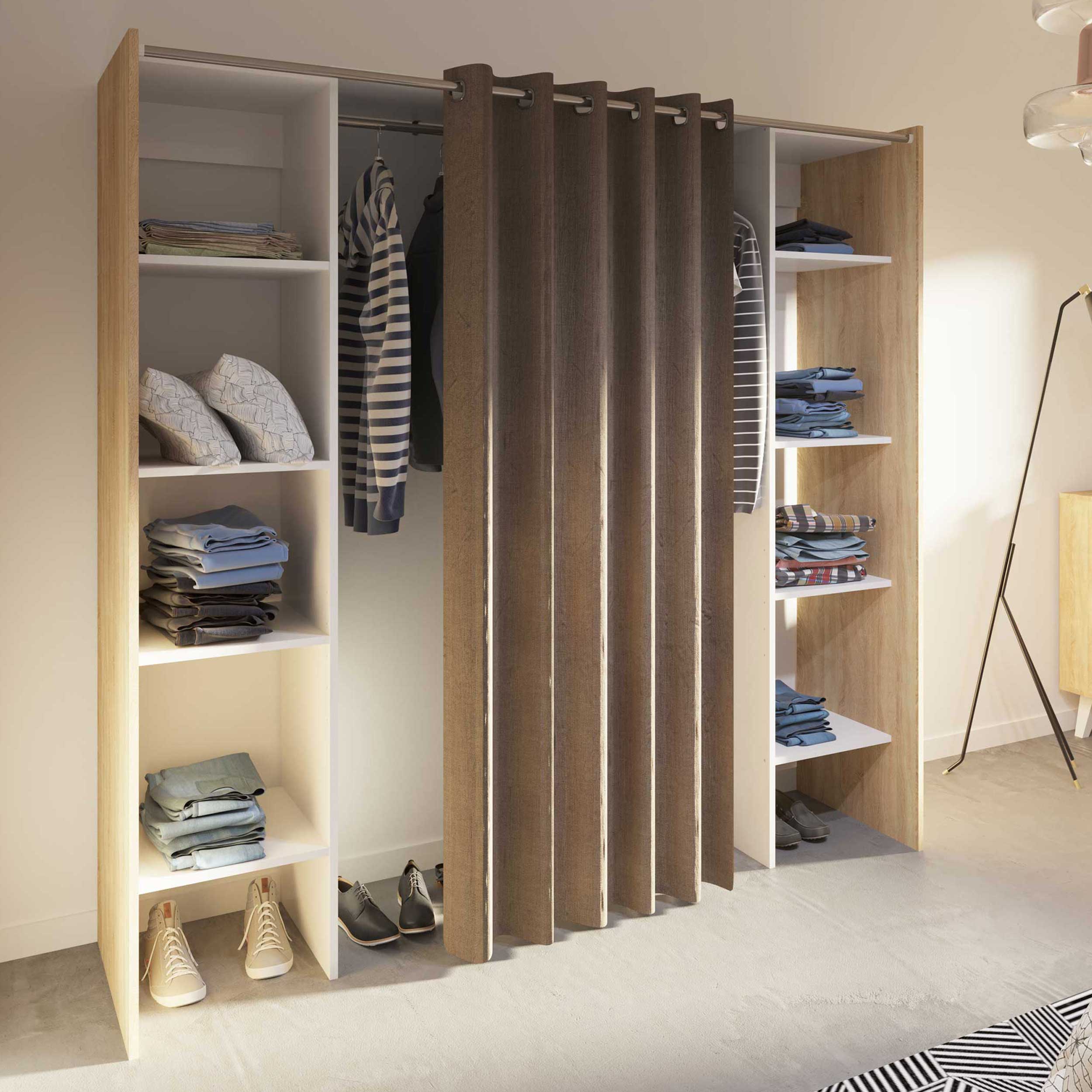 Armoire Spike 112/185cm avec rideau - chêne/taupe