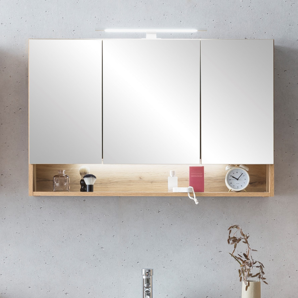 Armoire toilette Karan 100cm 3 portes avec éclairage - chêne