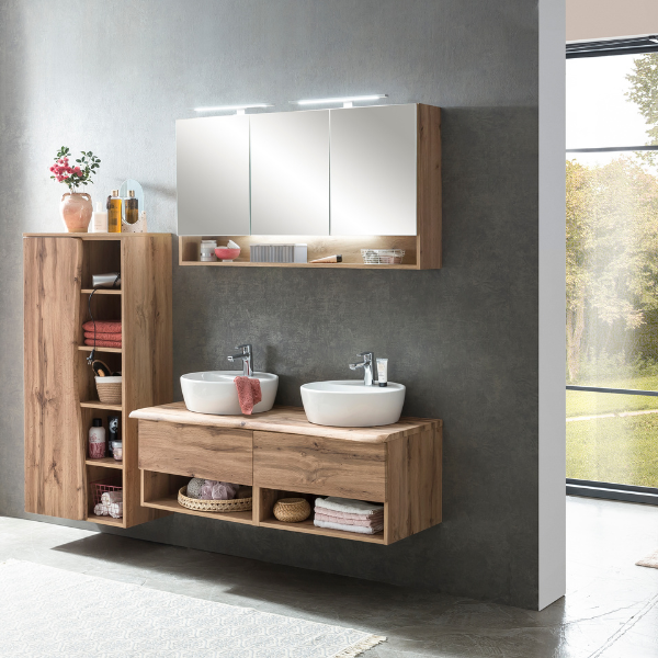Armoire toilette Karan 120cm 3 portes avec éclairage - chêne - Image 3