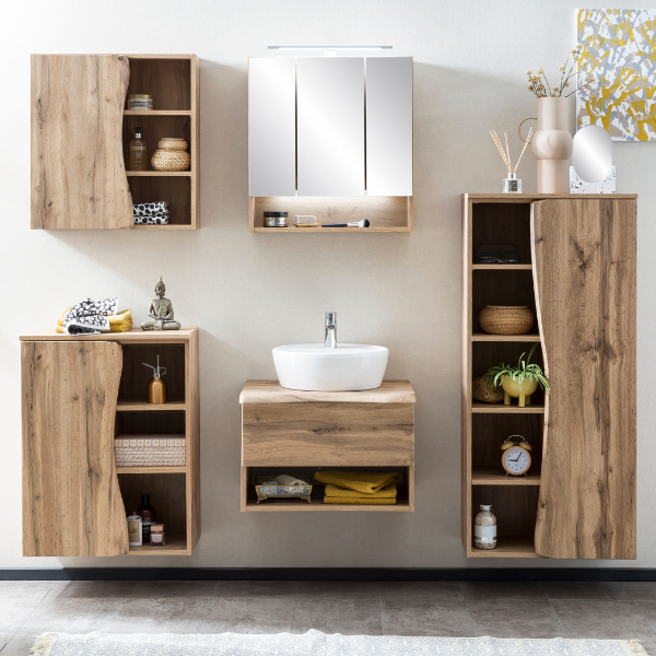 Armoire toilette Karan 60cm 3 portes avec éclairage - chêne - Image 5