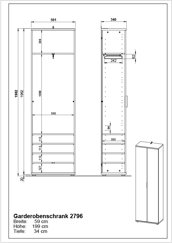 Armoire vestiaire Frodo avec 2 portes - chêne - Image 7