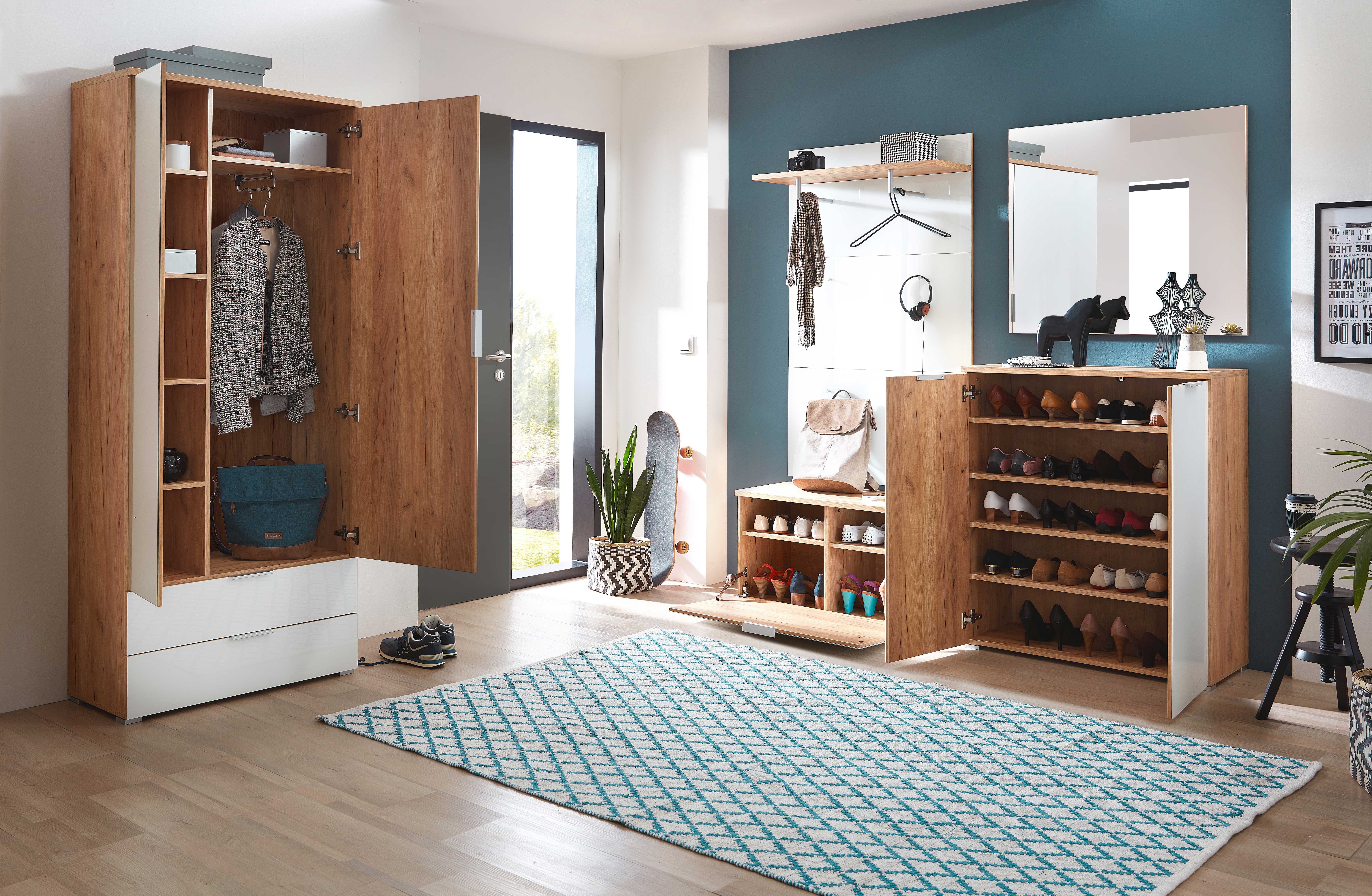 Armoire vestiaire Tille 84cm avec 2 portes & 2 tiroirs - blanc/chêne - Image 6