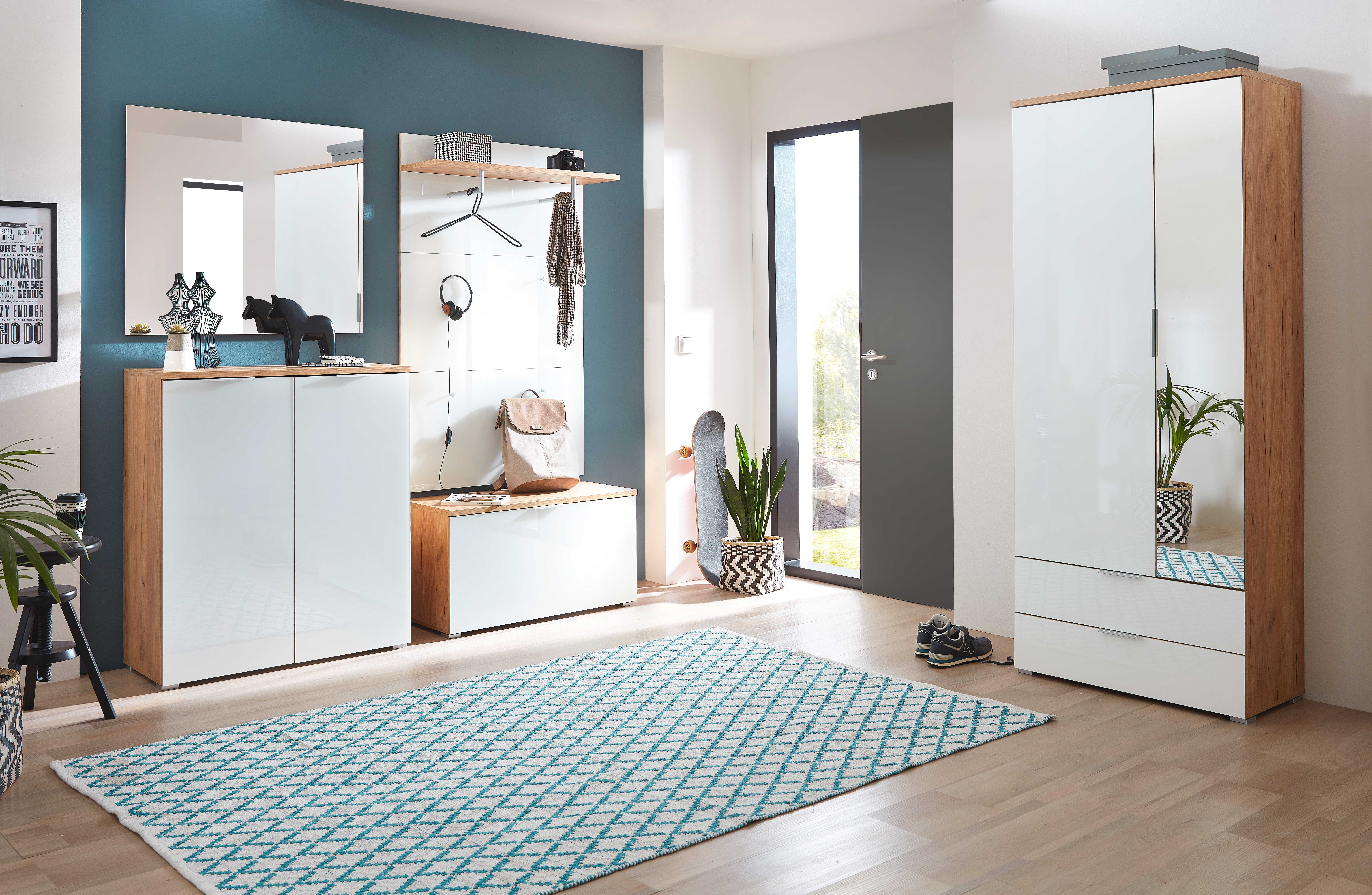 Armoire vestiaire Tille 84cm avec 2 portes & 2 tiroirs - blanc/chêne - Image 7