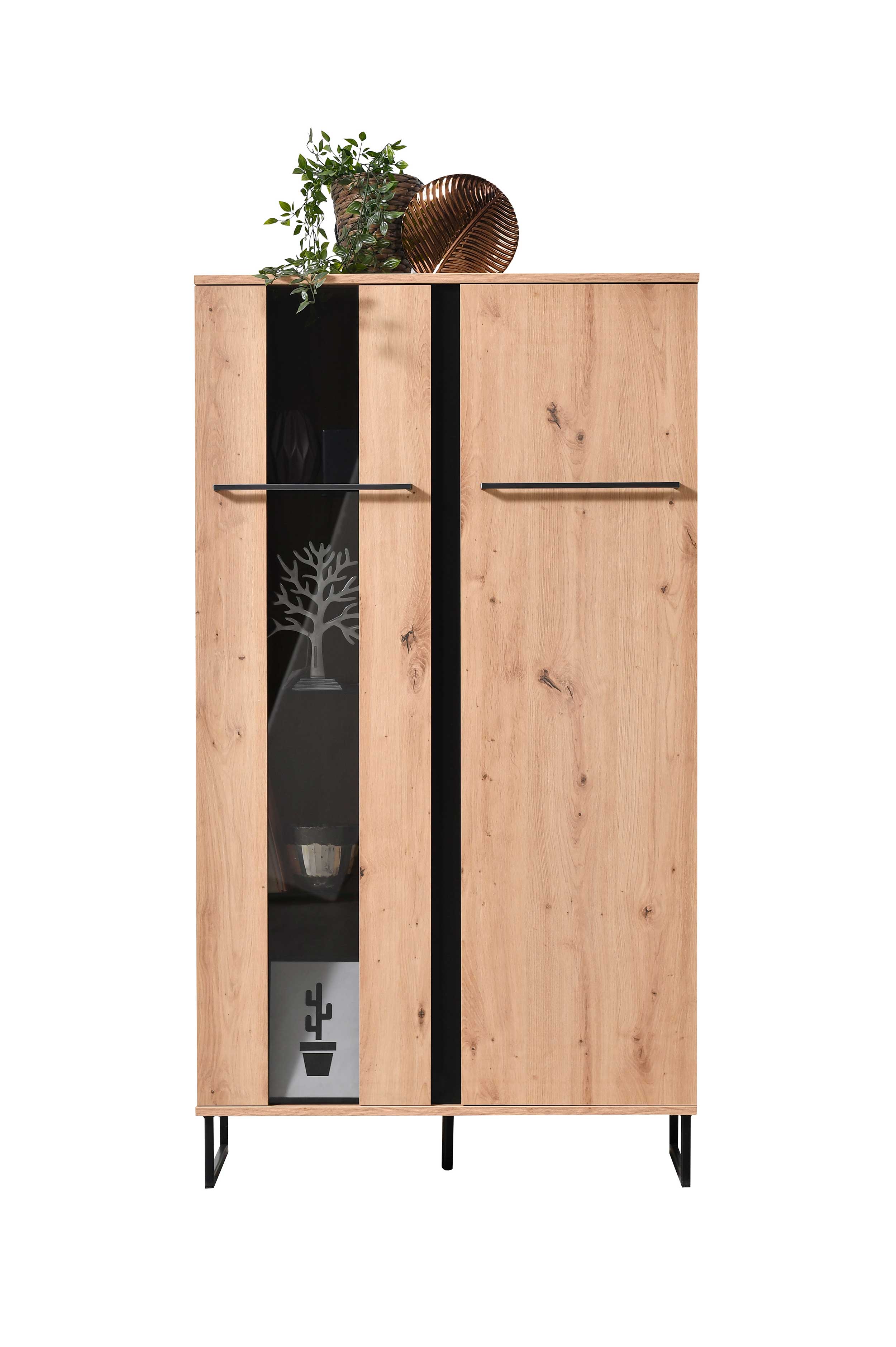 Armoire vitrée Hoggas 84cm 2 portes - chêne/noir - Image 10