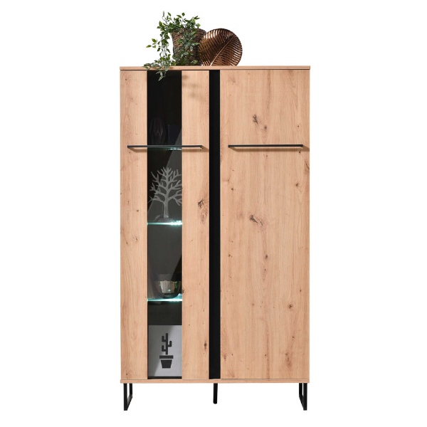 Armoire vitrée Hoggas 84cm 2 portes - chêne/noir