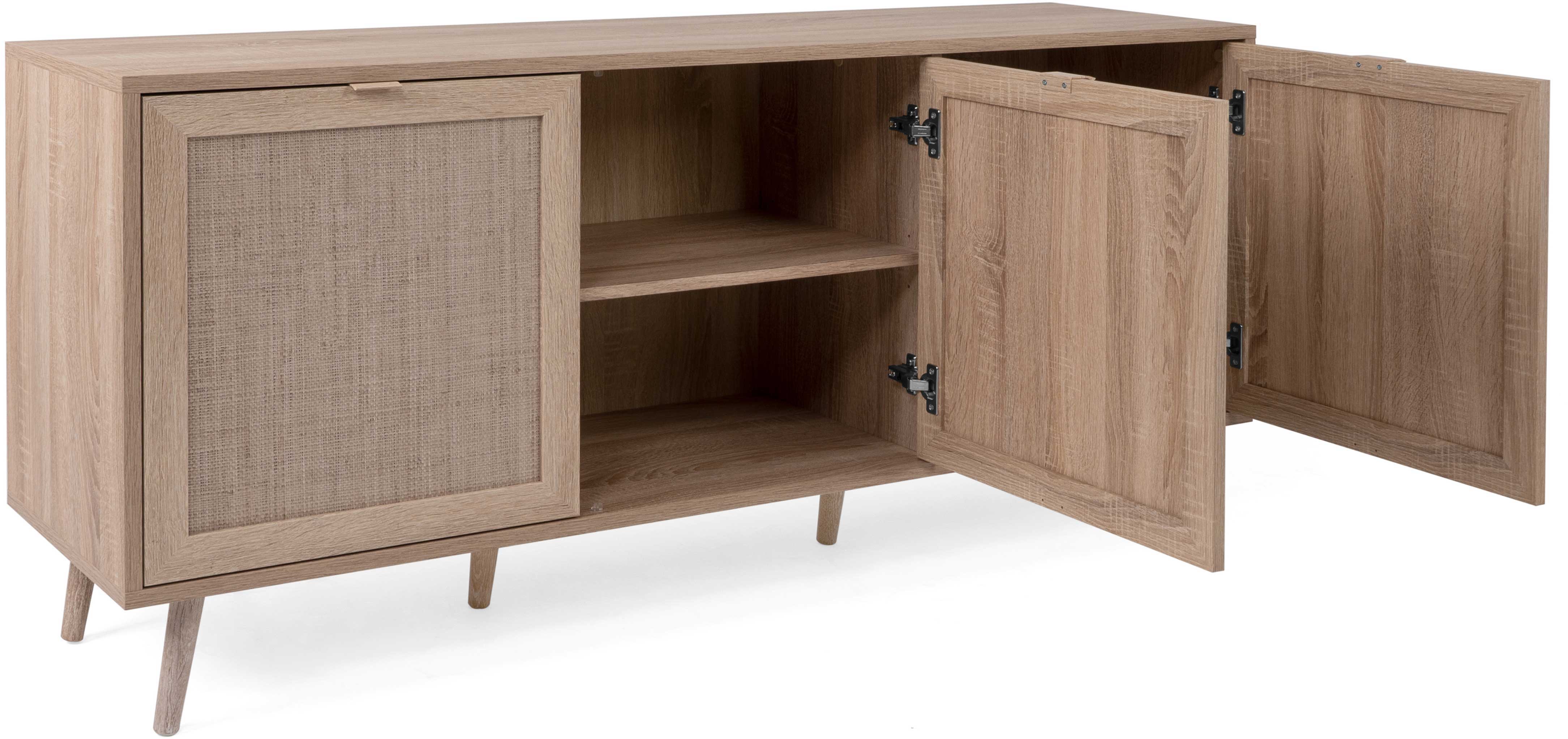 Bahut Bilal 150cm 3 portes - chêne/raphia imprimé - Image 10