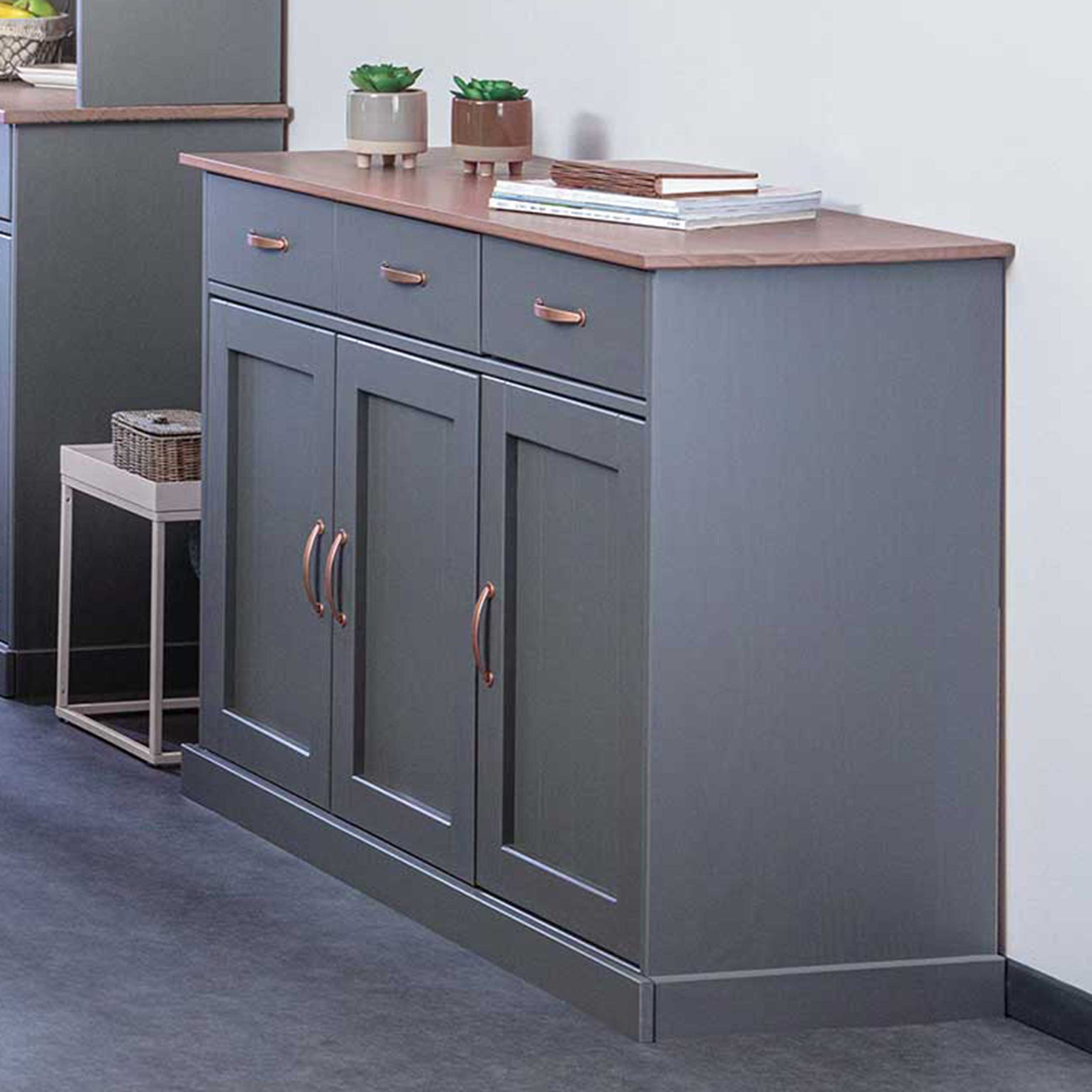 Bahut Cerci 131cm à 3 portes & 3 tiroirs - gris