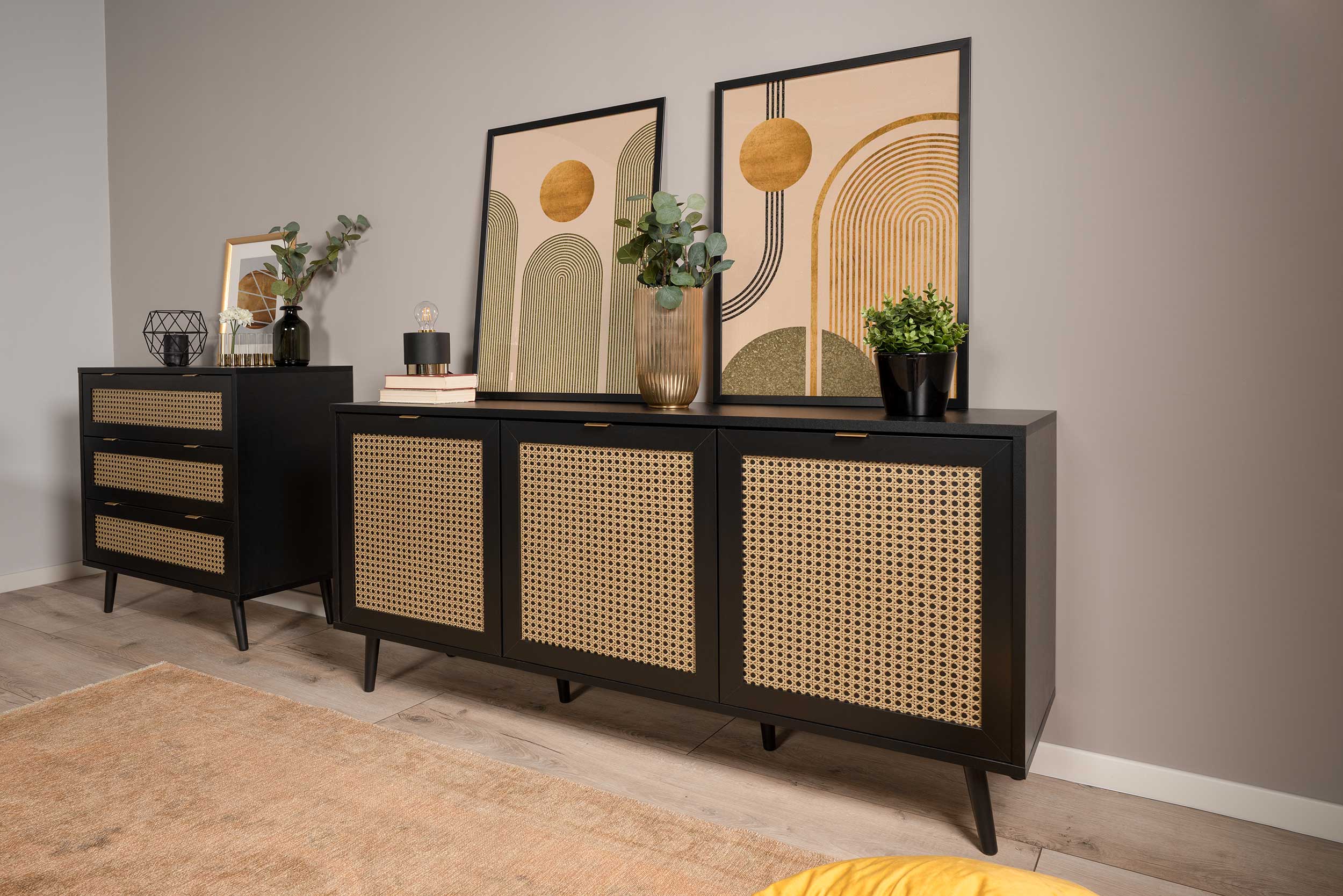 Bahut Daka 150cm 3 portes - noir/beige - Image 8