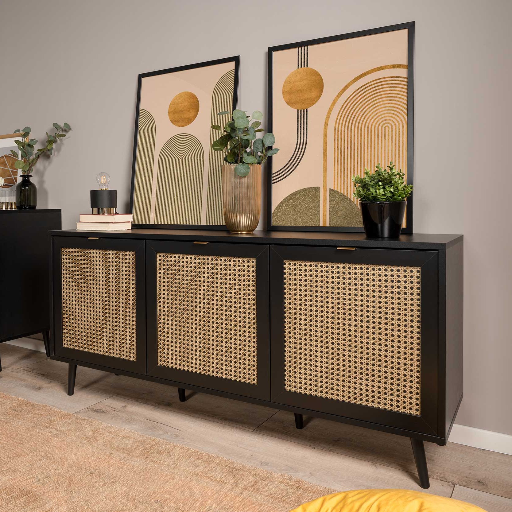 Bahut Daka 150cm 3 portes - noir/beige