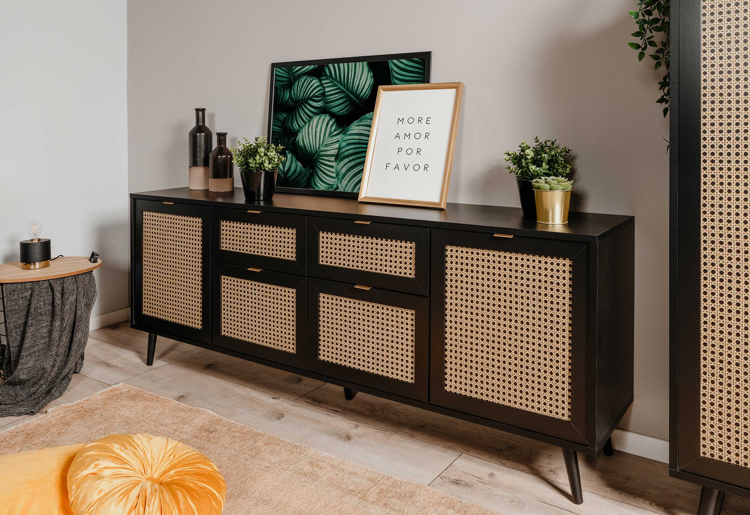 Bahut Daka 180cm 4 portes & 2 tiroirs - noir/beige - Image 12