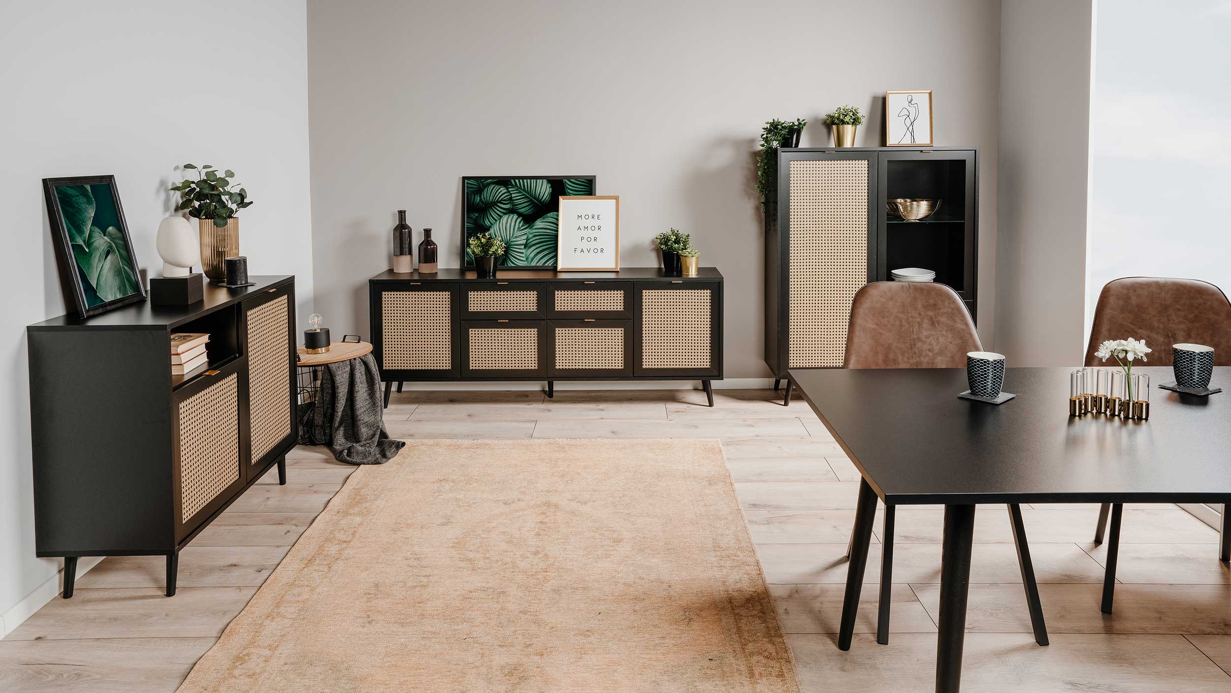 Bahut Daka 180cm 4 portes & 2 tiroirs - noir/beige - Image 5