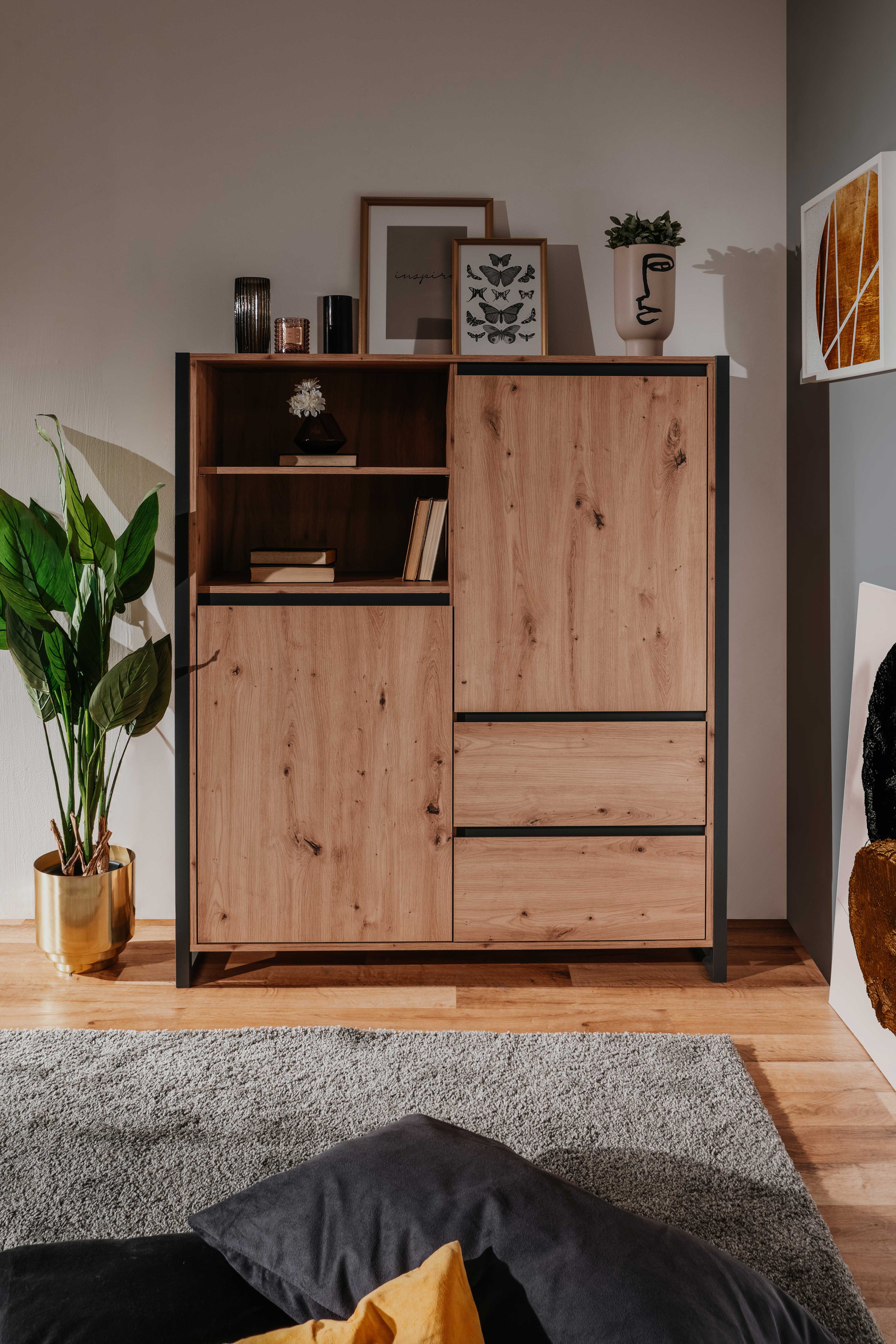 Bahut Damon haut 120cm 2 portes - chêne/anthracite - Image 11