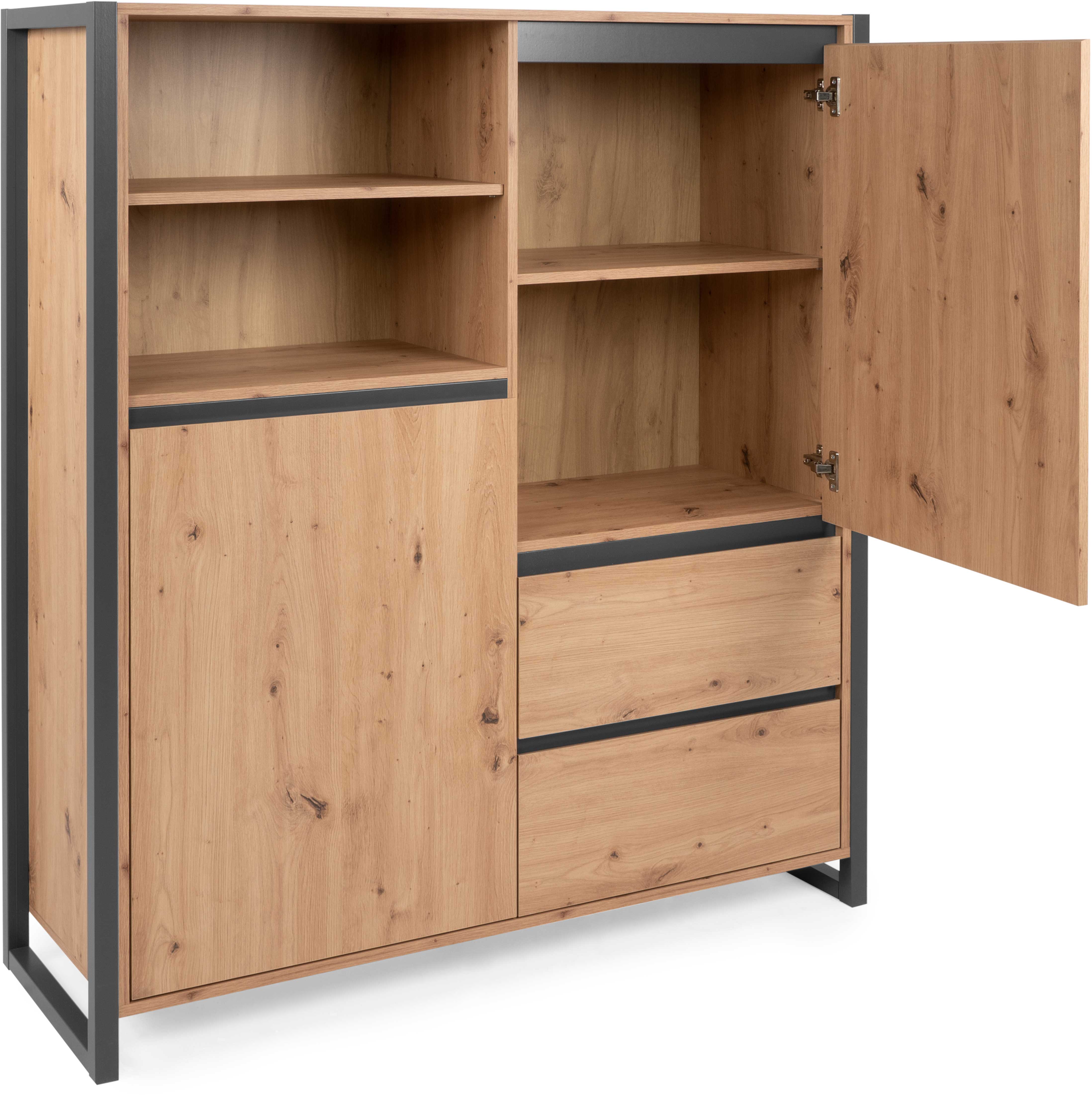 Bahut Damon haut 120cm 2 portes - chêne/anthracite - Image 5