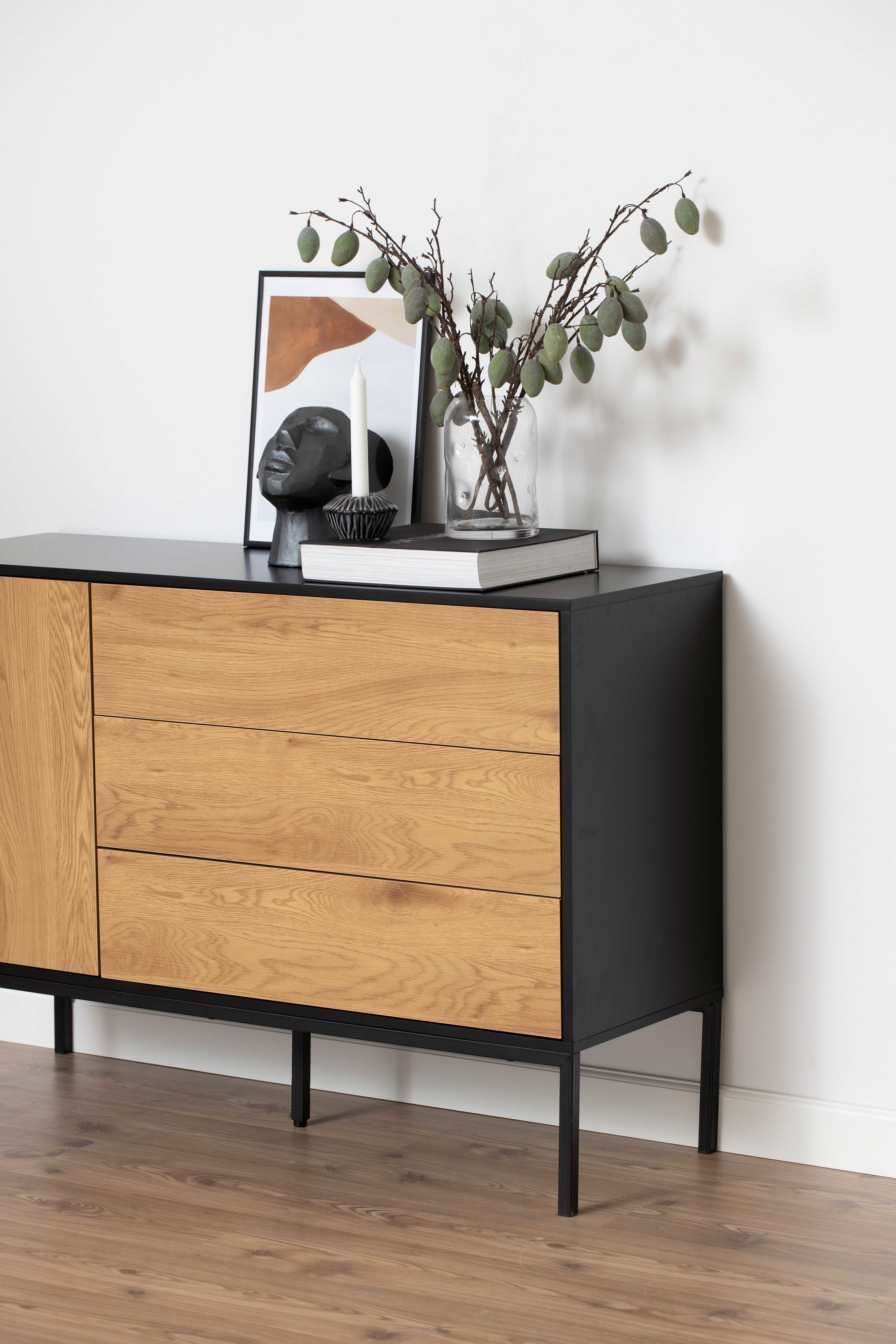 Bahut Dover 120cm 1 porte & 3 tiroirs - noir/chêne sauvage - Image 9