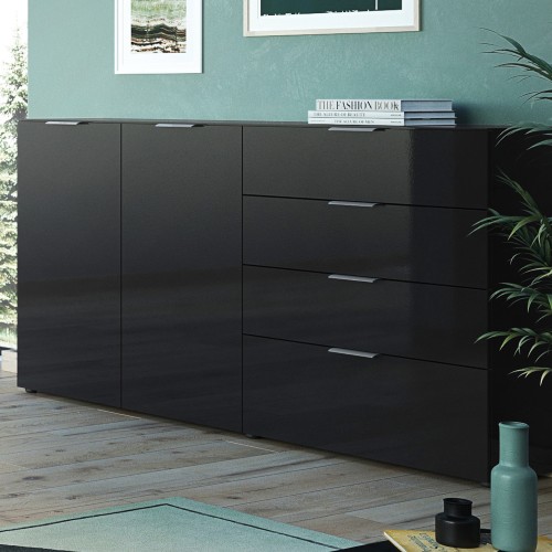 Bahut Dudek 184cm avec 2 portes & 4 tiroirs - noir