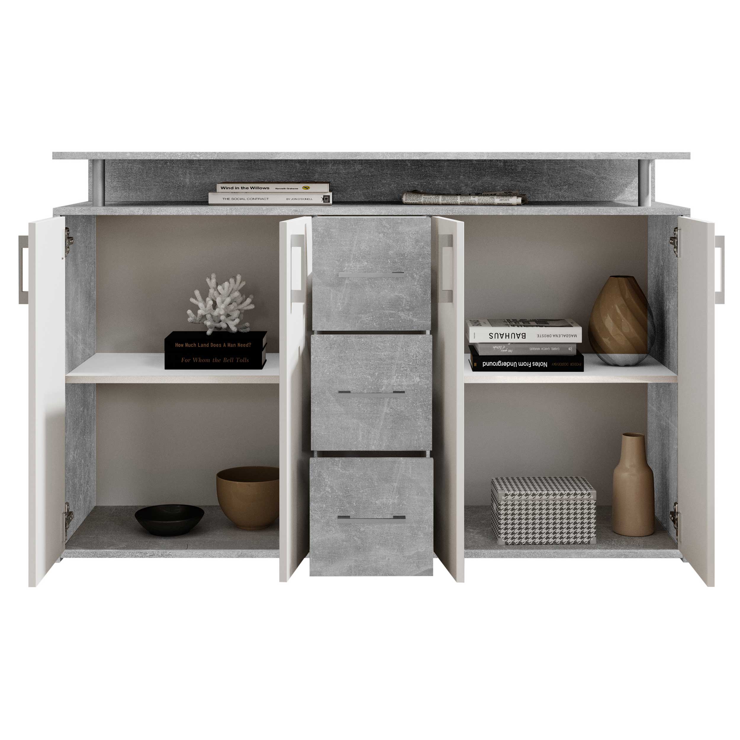 Bahut Flotar 4 portes 3 tiroirs - blanc/béton - Image 4