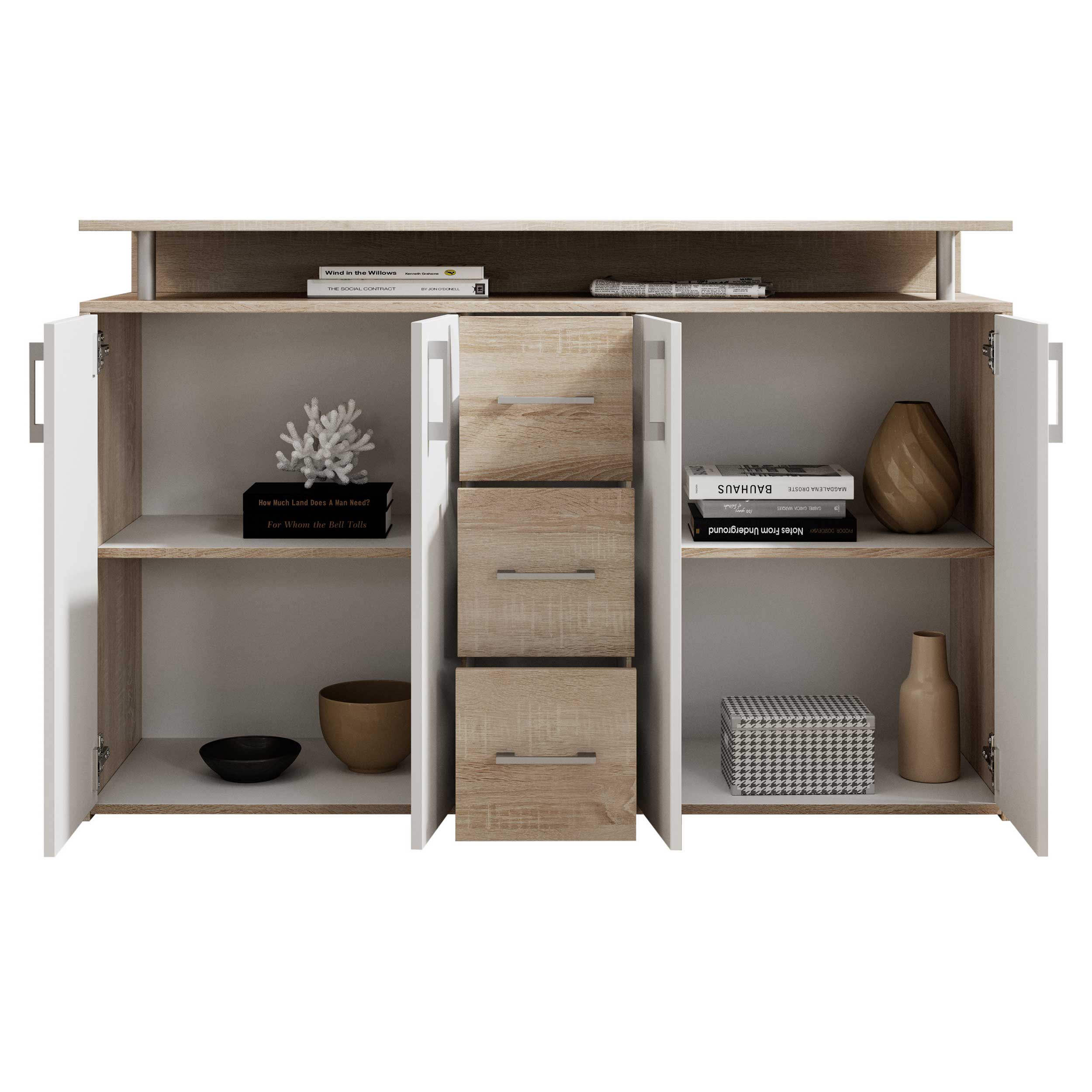 Bahut Flotar 4 portes 3 tiroirs - blanc/chêne - Image 3