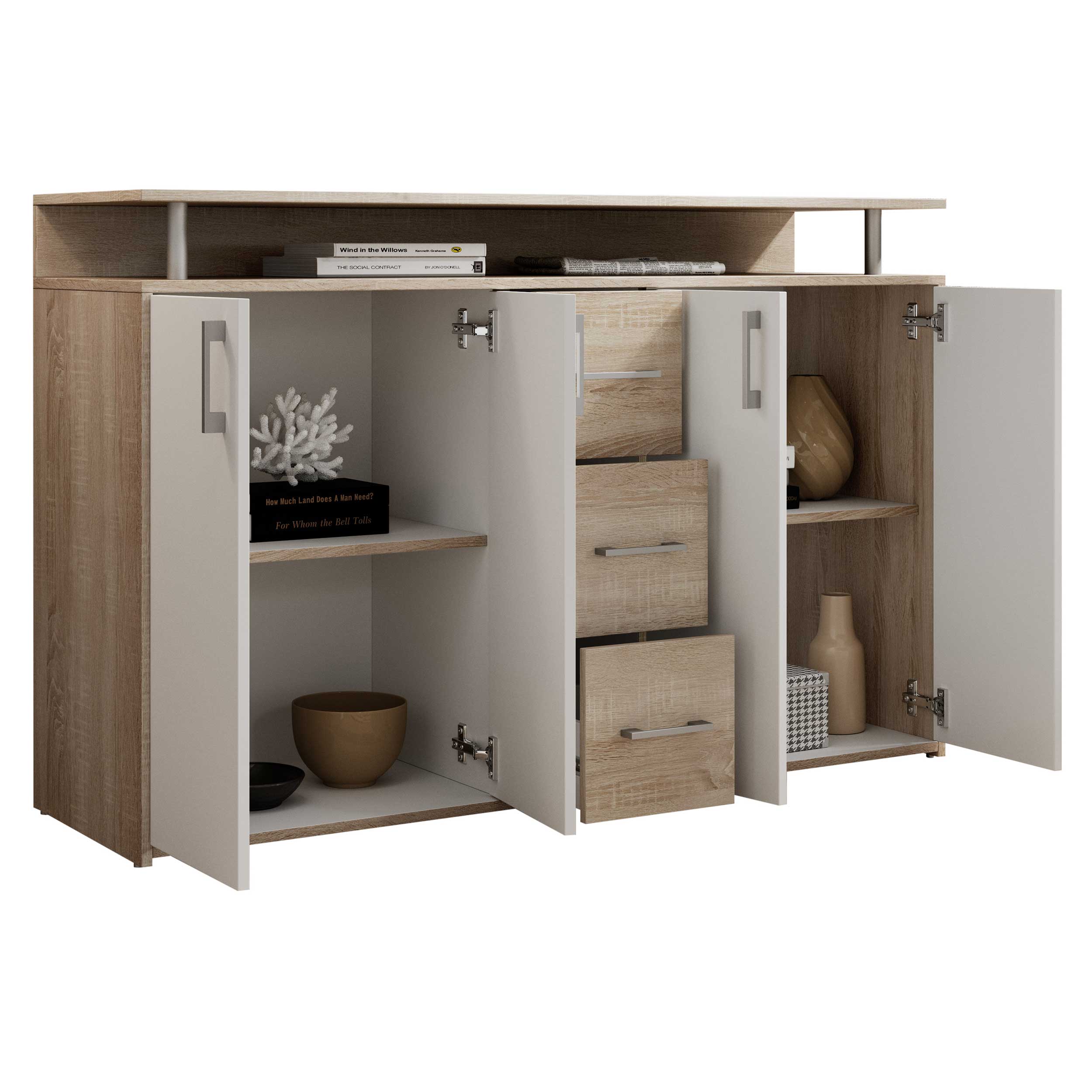 Bahut Flotar 4 portes 3 tiroirs - blanc/chêne - Image 4