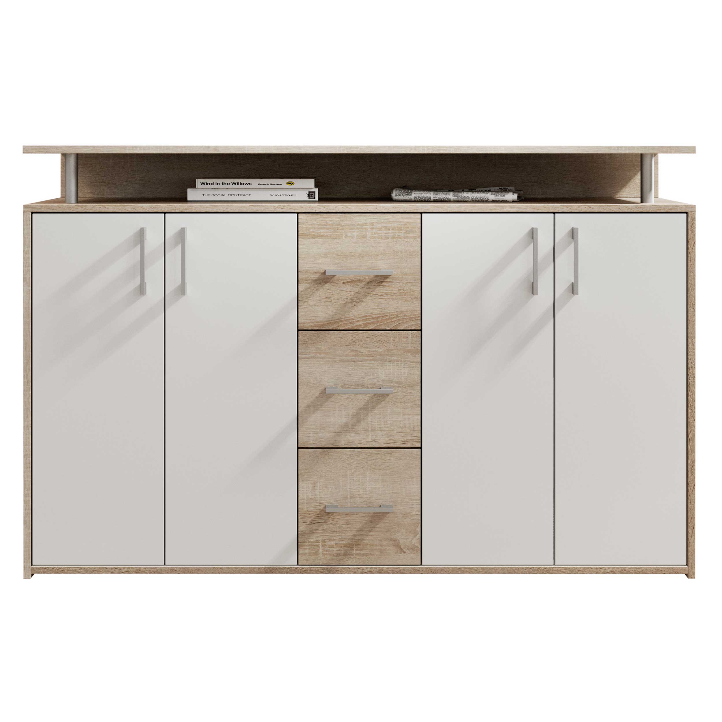 Bahut Flotar 4 portes 3 tiroirs - blanc/chêne - Image 6