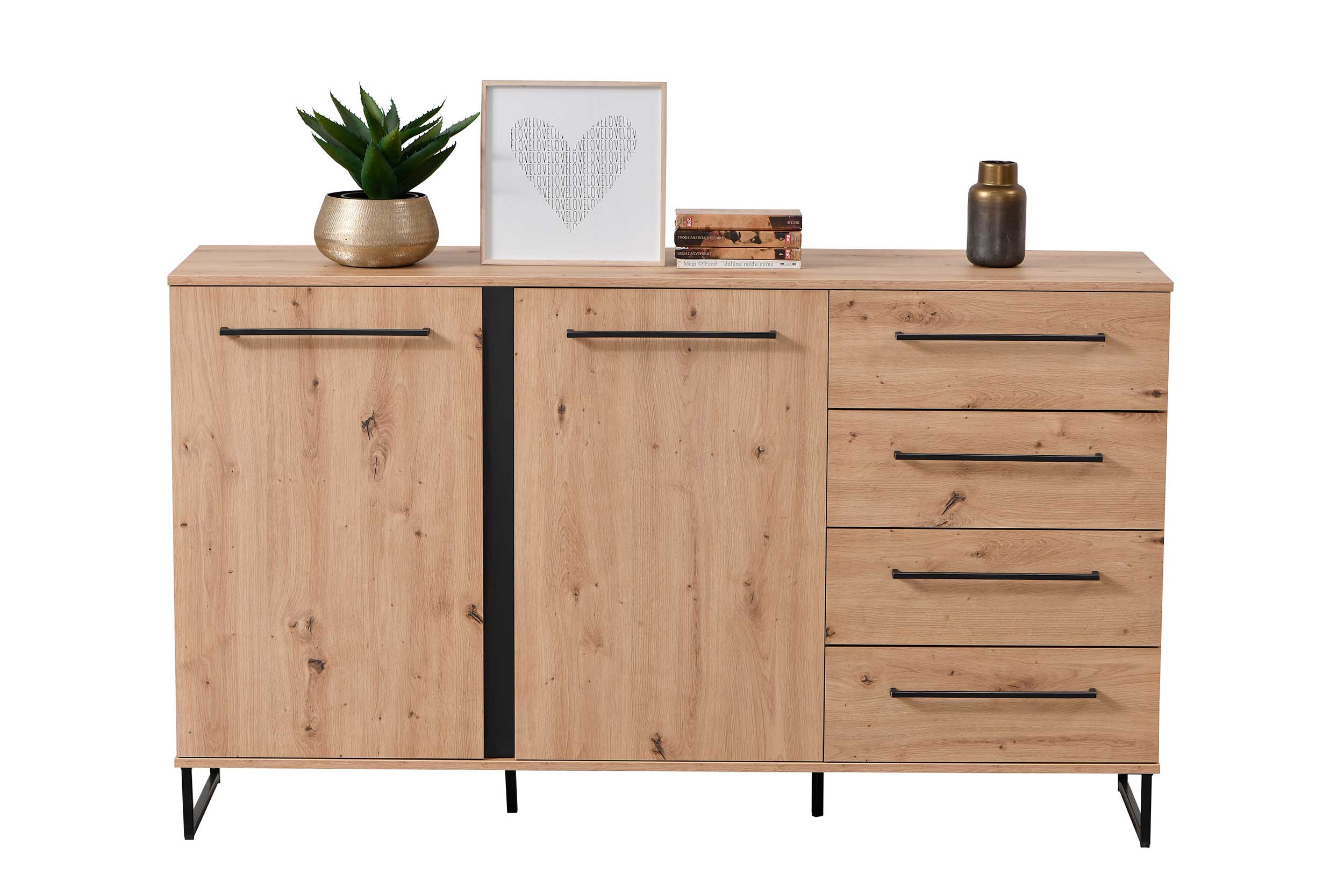 Bahut Hoggas 159cm 4 portes & 2 tiroirs - chêne - Image 9