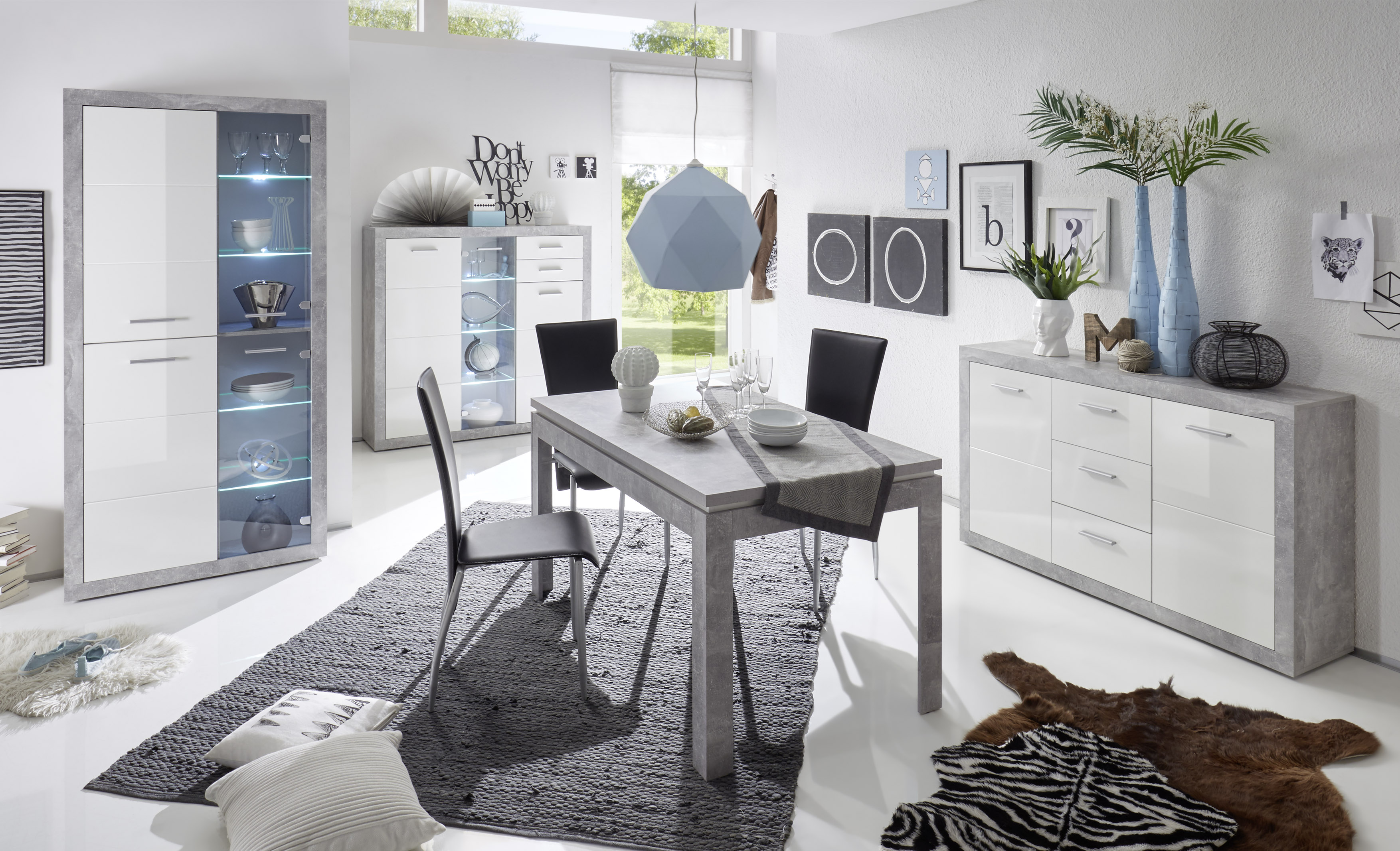 Bahut Inga 147cm avec 2 portes & 3 tiroirs - béton/blanc - Image 3