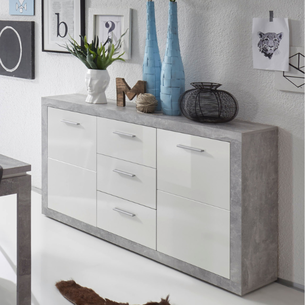 Bahut Inga 147cm avec 2 portes & 3 tiroirs - béton/blanc - Image 1