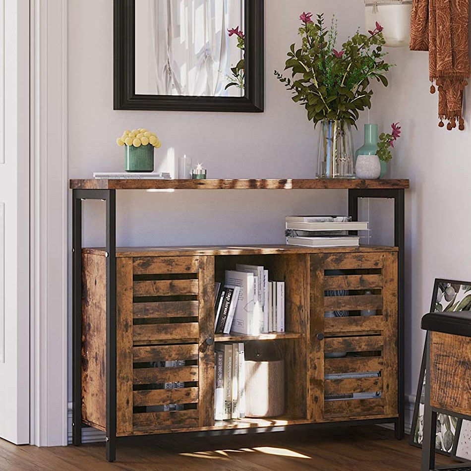 Bahut Lance 100cm 2 portes - brun rustique/noir