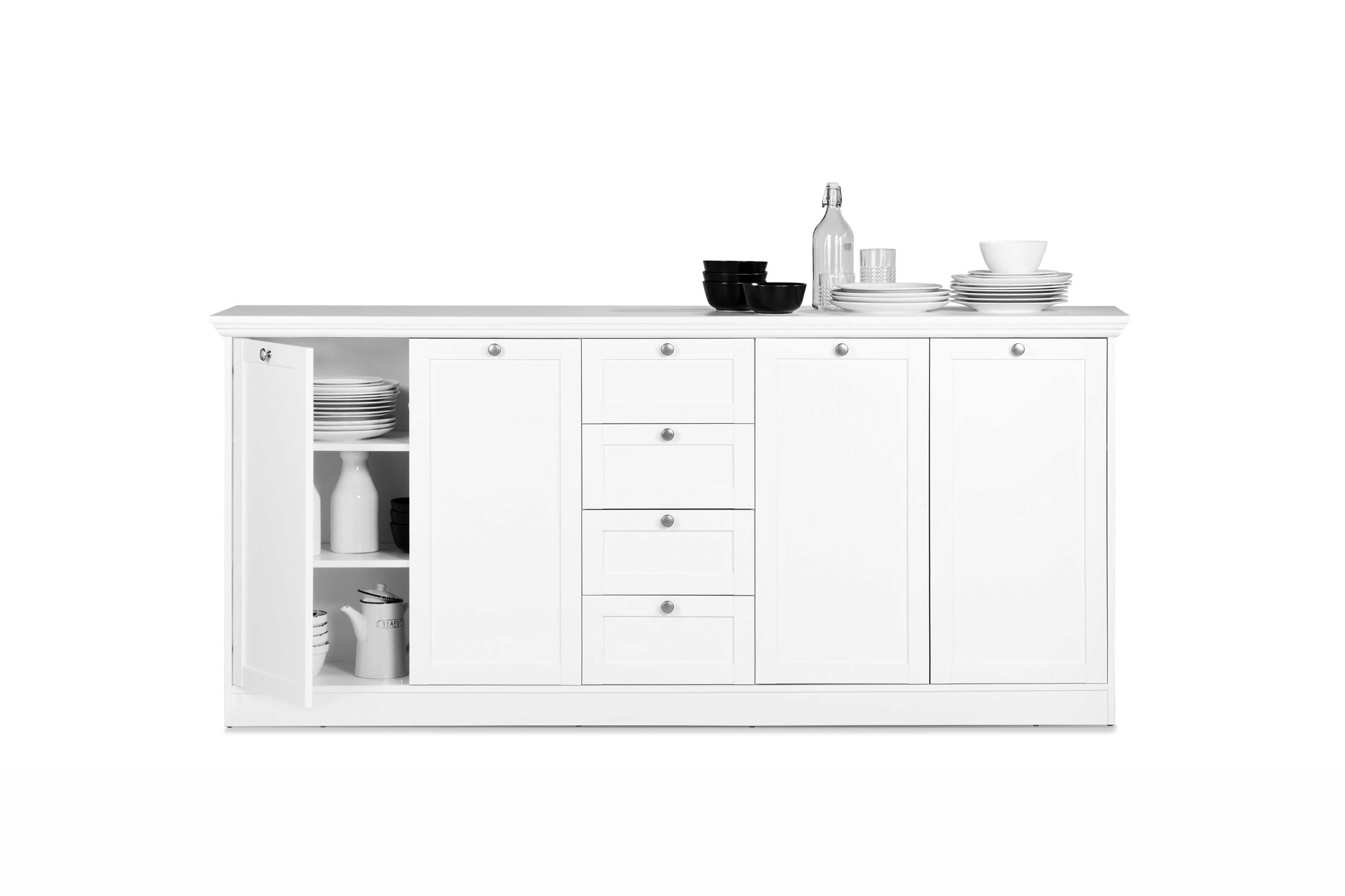 Bahut Landwood 200cm 4 portes & tiroirs - blanc - Image 8