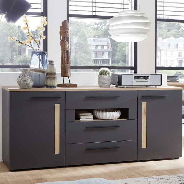 Bahut Lorna 2 portes & 3 tiroirs - anthracite/chêne - Image 1