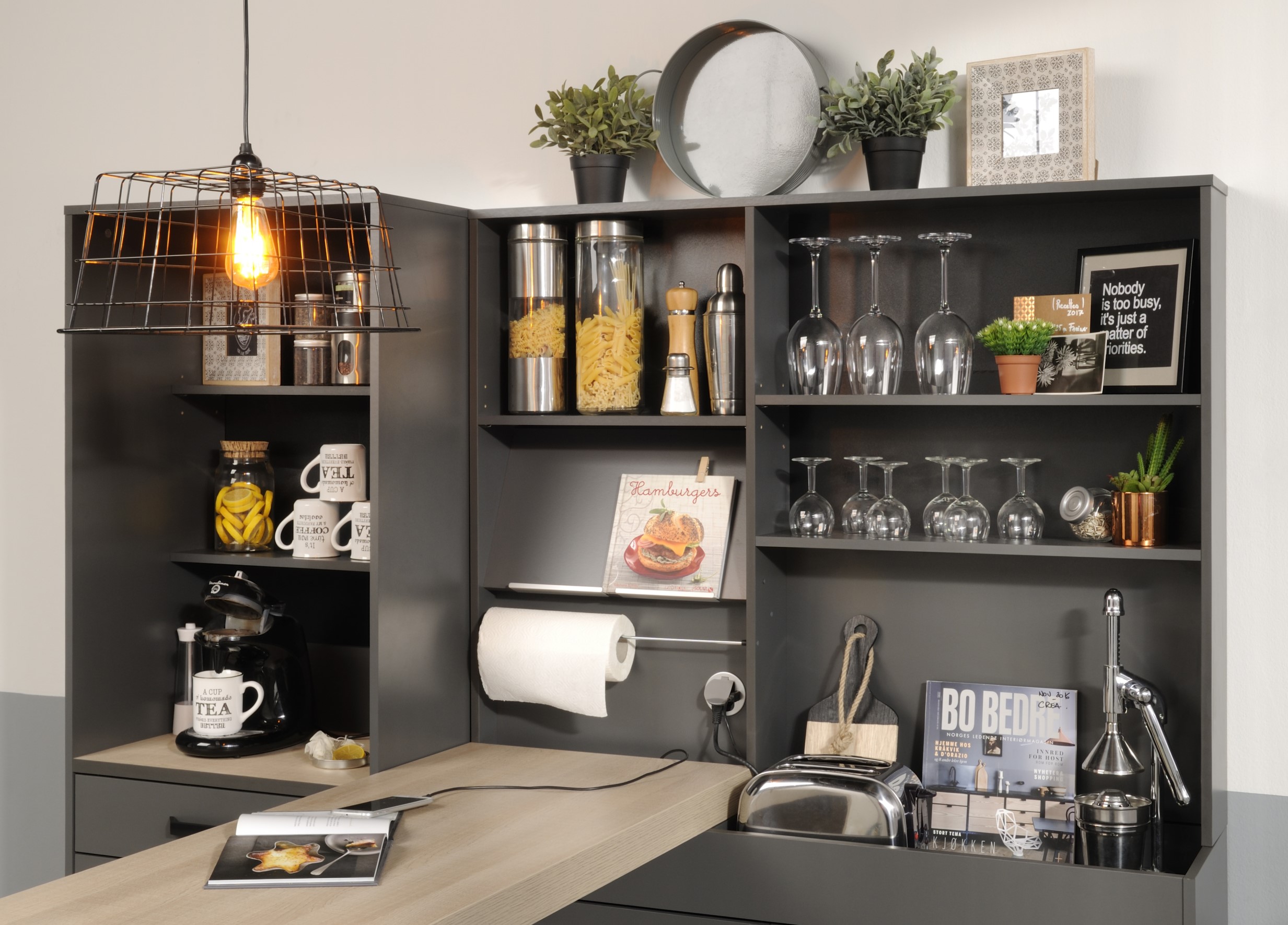 Bahut Moove 118cm, 3 étagères et porte-rouleau de cuisine - anthracite - Image 4