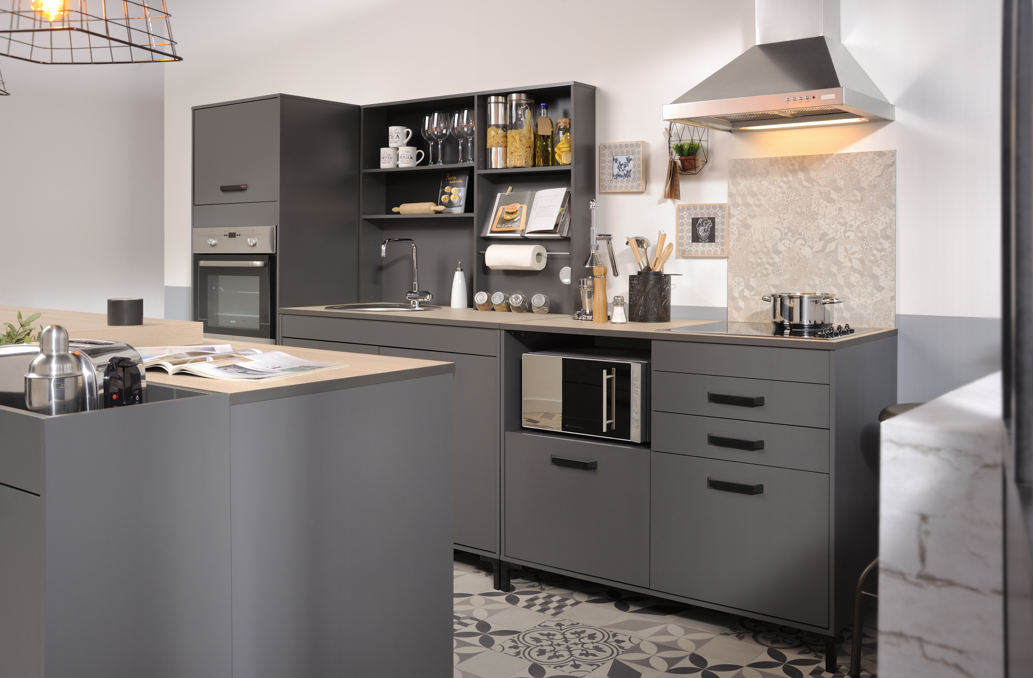 Bahut Moove 118cm, 3 étagères et porte-rouleau de cuisine - anthracite - Image 6