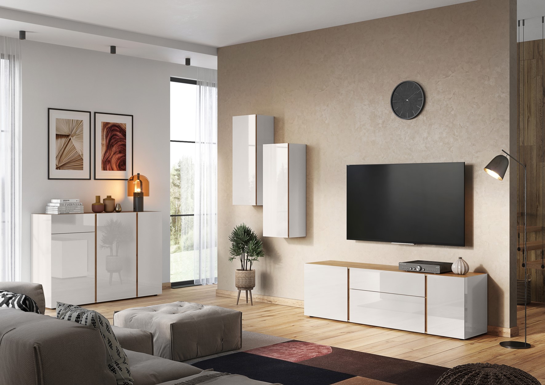 Bahut Mussa 3 portes & 1 tiroir 152cm - chêne/cachemire - Image 3