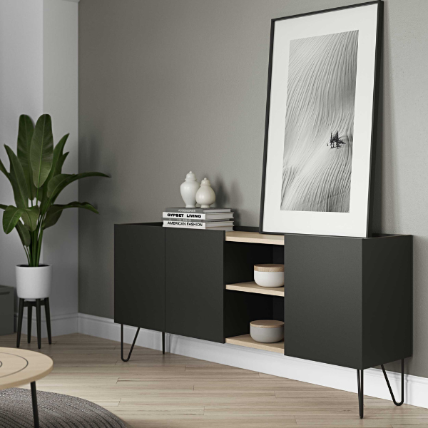 Bahut Nina - chêne/noir - Image 1