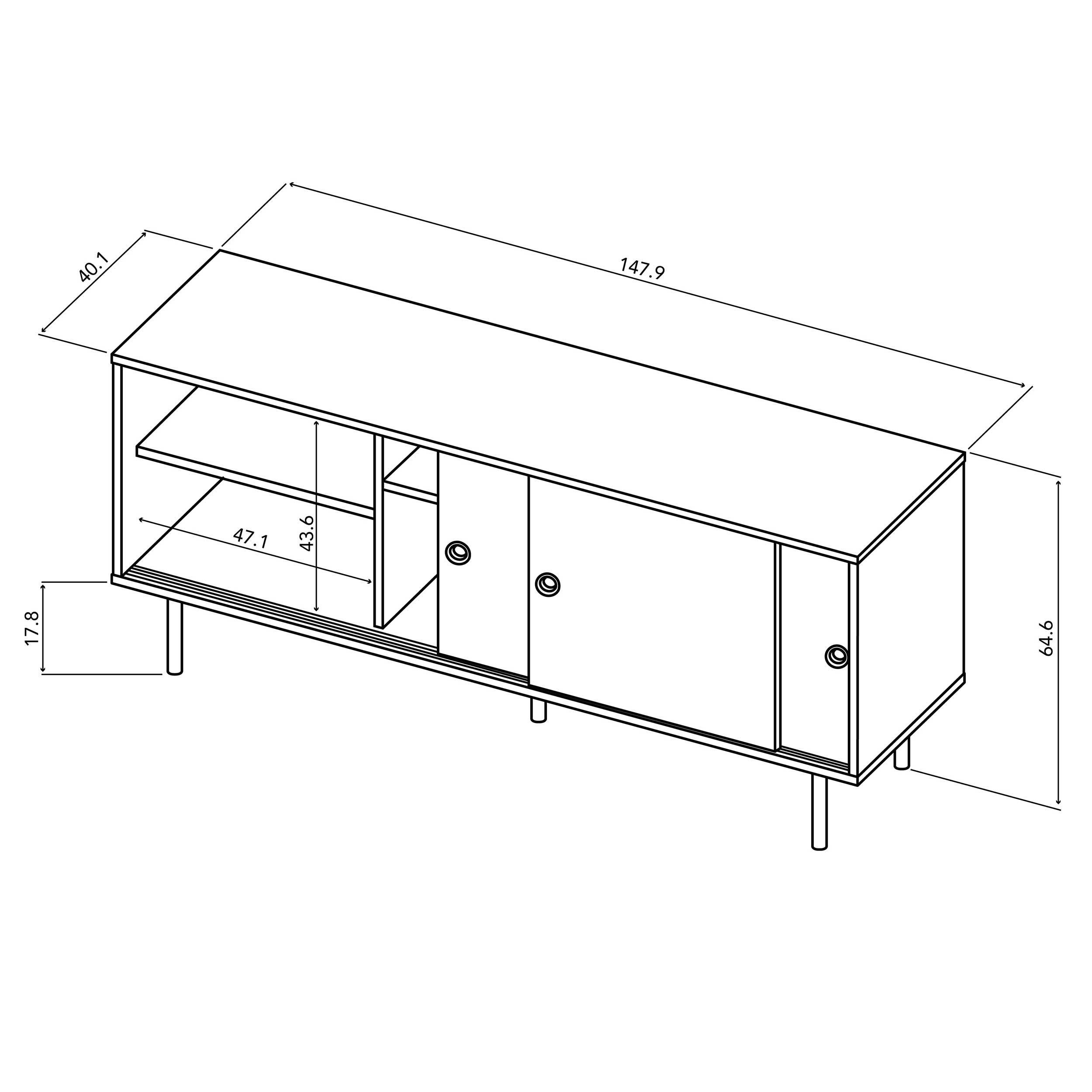 Bahut Poss 148cm à 3 portes - noir/chêne - Image 3