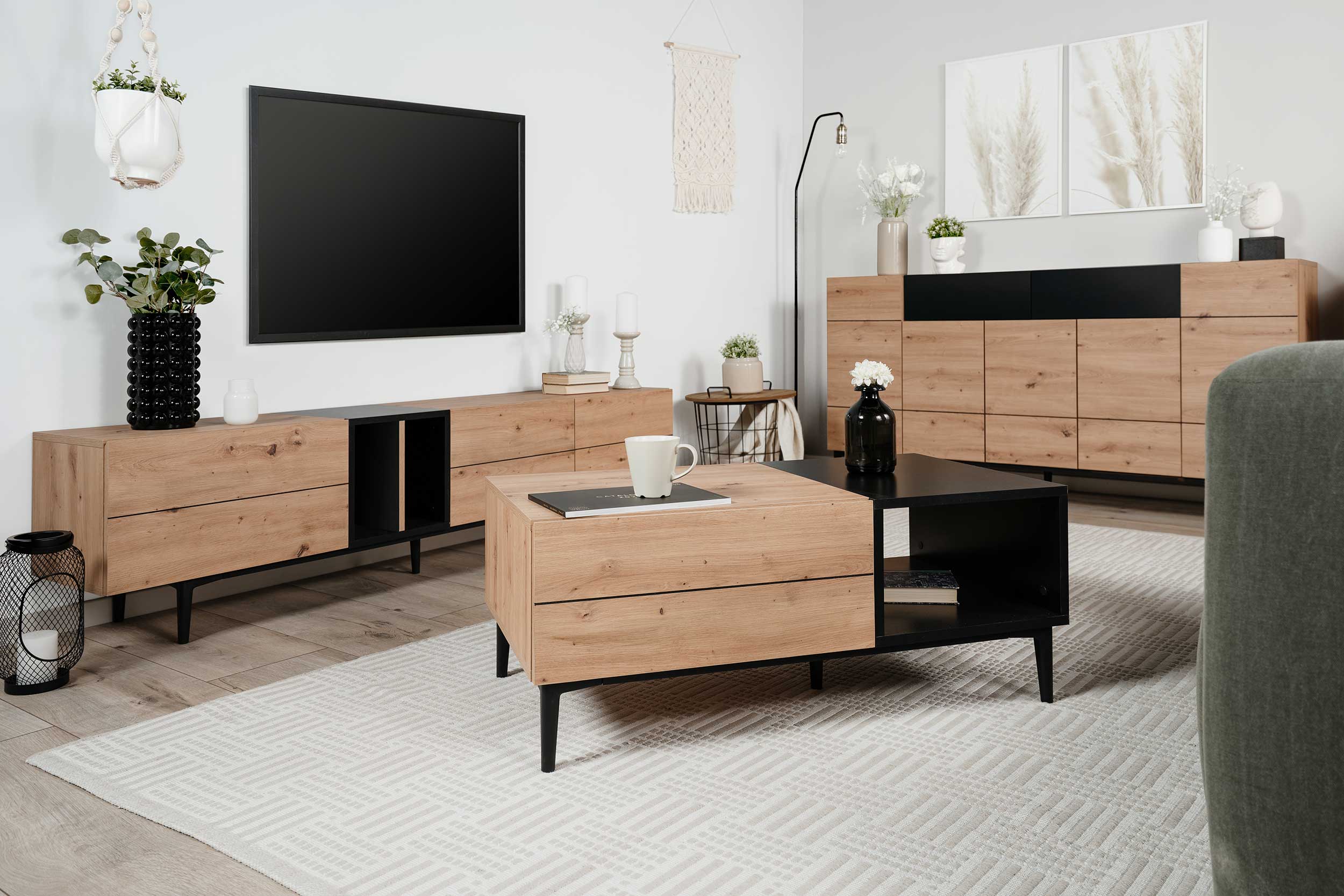 Bahut Ted 200cm 4 portes - chêne/noir - Image 12