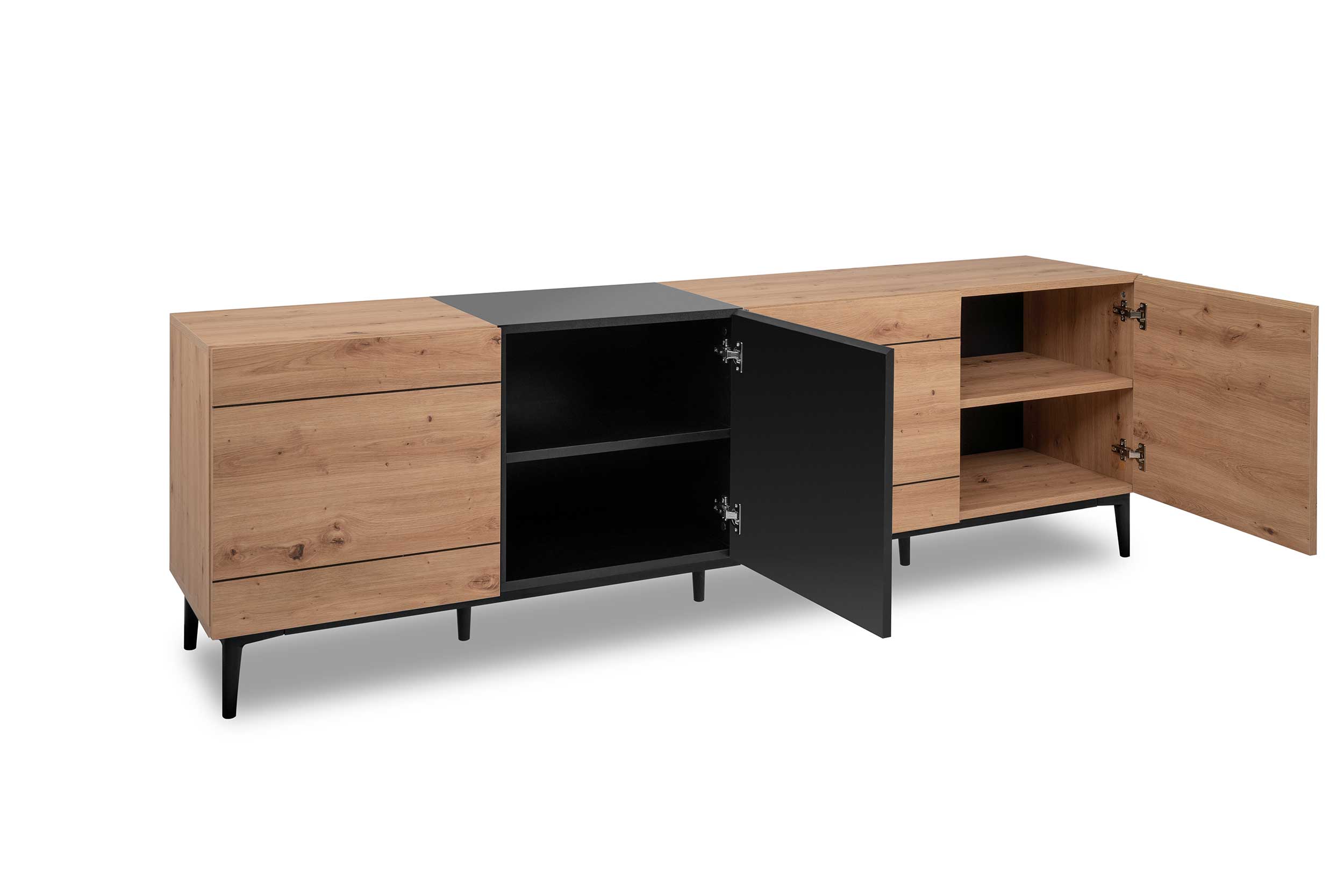 Bahut Ted 200cm 4 portes - chêne/noir - Image 6