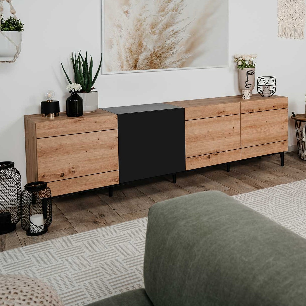 Bahut Ted 200cm 4 portes - chêne/noir - Image 1