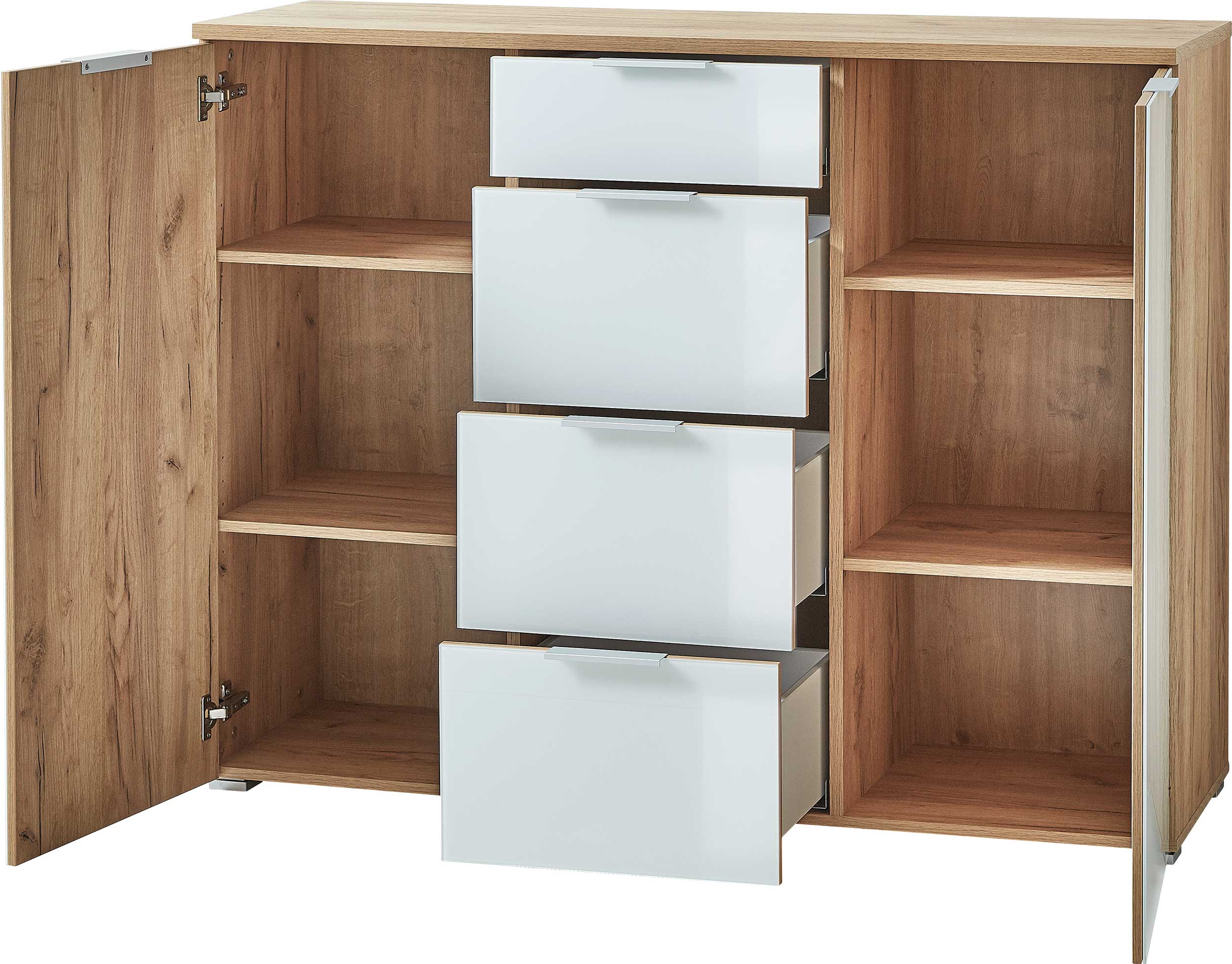 Bahut Tille 134cm avec 2 portes & 4 tiroirs - blanc/chêne - Image 4