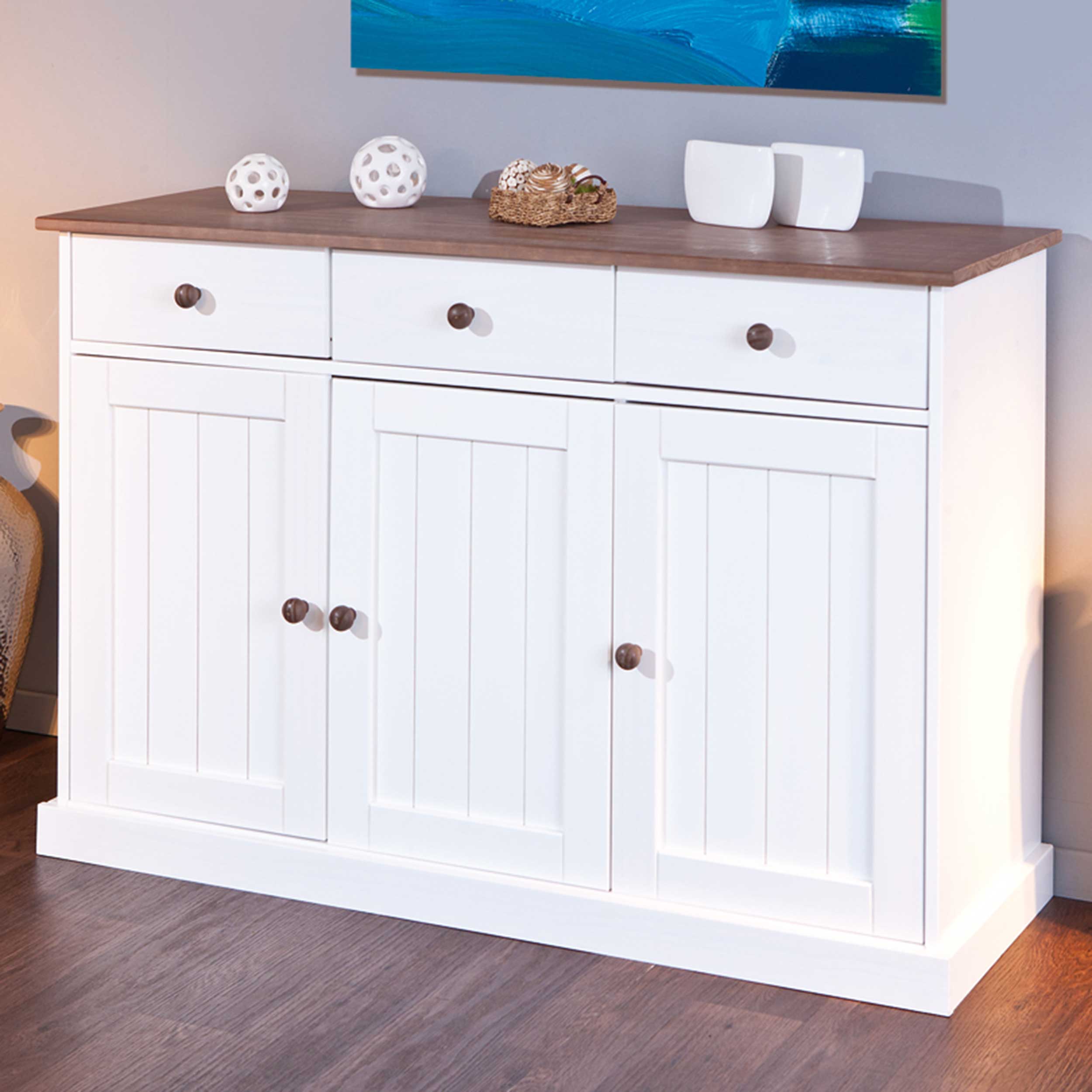 Bahut Westerland 3 portes campagne - blanc/brun