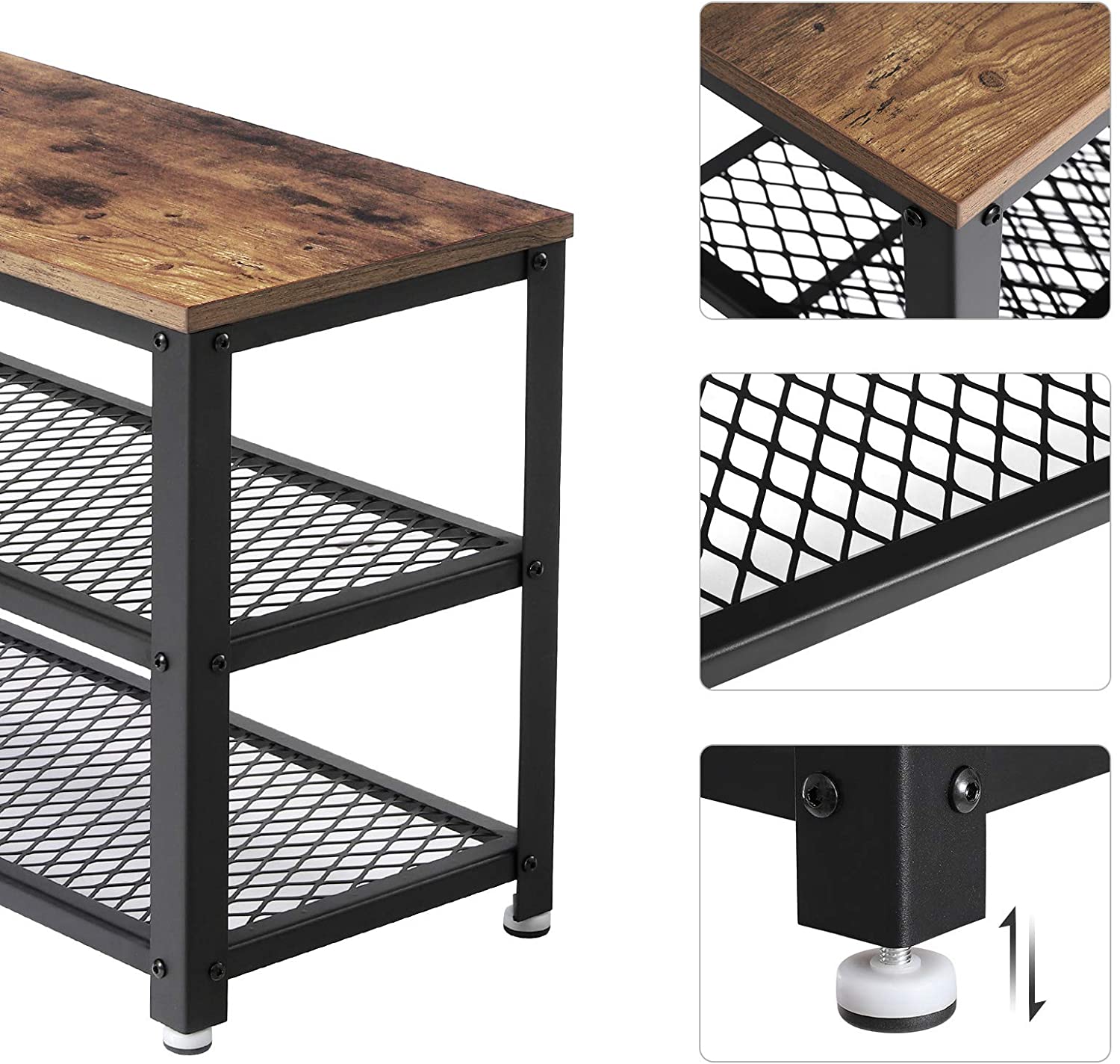 Banc à chaussures Bill 2 tablettes - brun rustique/noir - Image 3