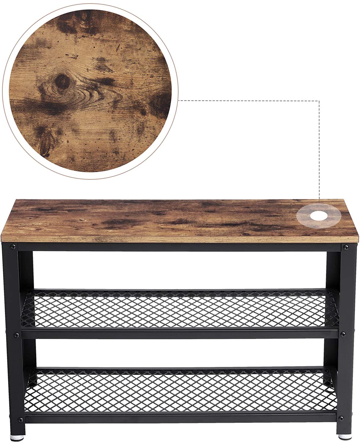 Banc à chaussures Bill 2 tablettes - brun rustique/noir - Image 4