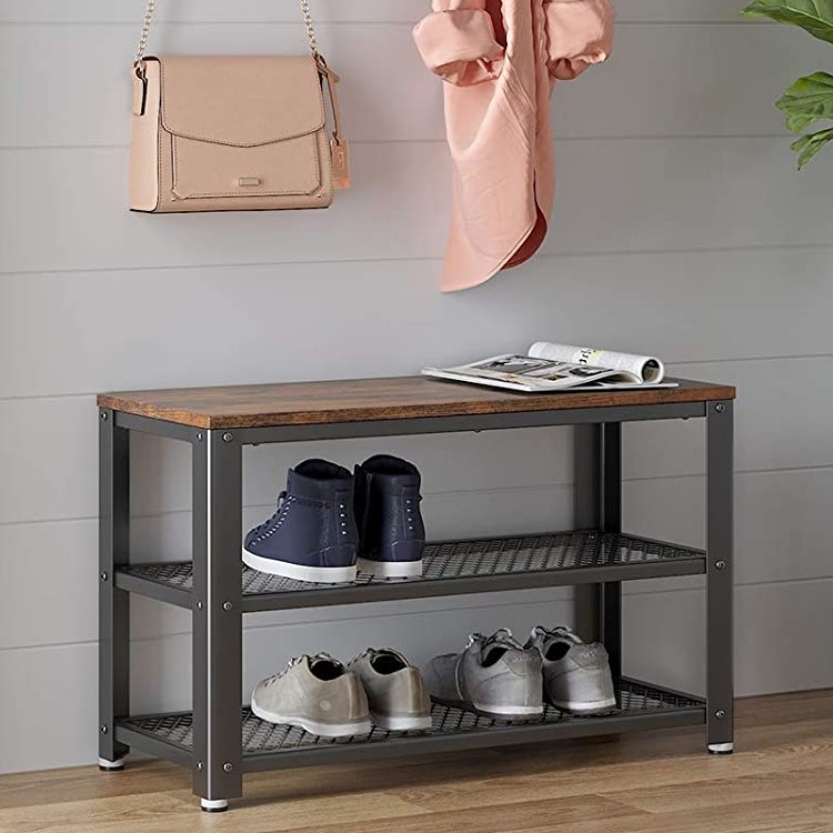 Banc à chaussures Bill 2 tablettes - brun rustique/noir - Image 1