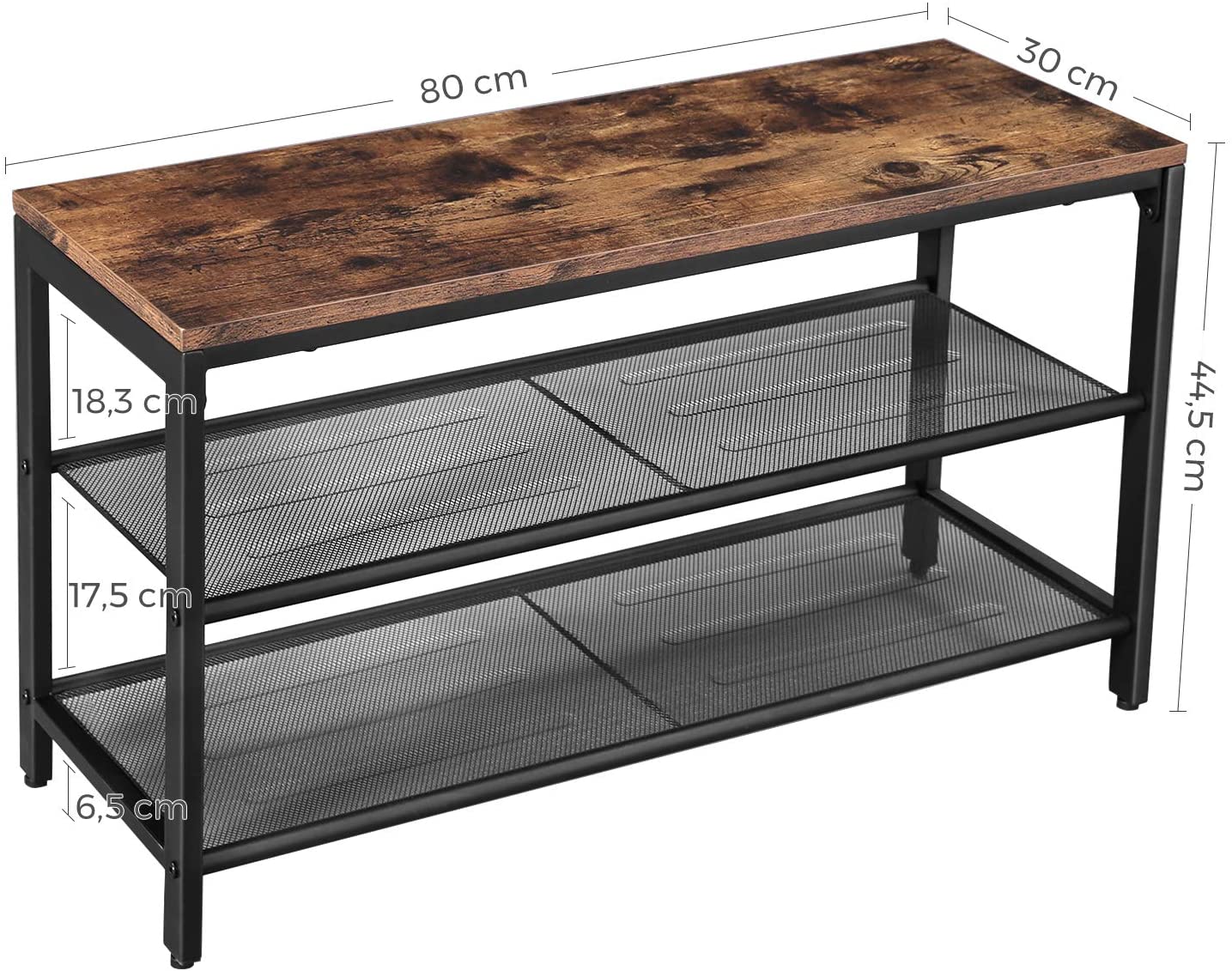 Banc à chaussures Brad 2 tablettes - brun rustique/noir - Image 3