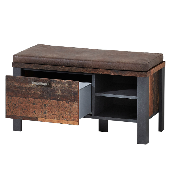 Banc d'entrée Carthago avec coussin d'assise et tiroir de rangement - vieux chêne/anthracite - Image 3