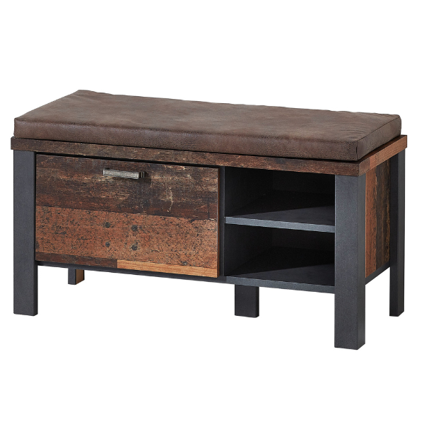 Banc d'entrée Carthago avec coussin d'assise et tiroir de rangement - vieux chêne/anthracite