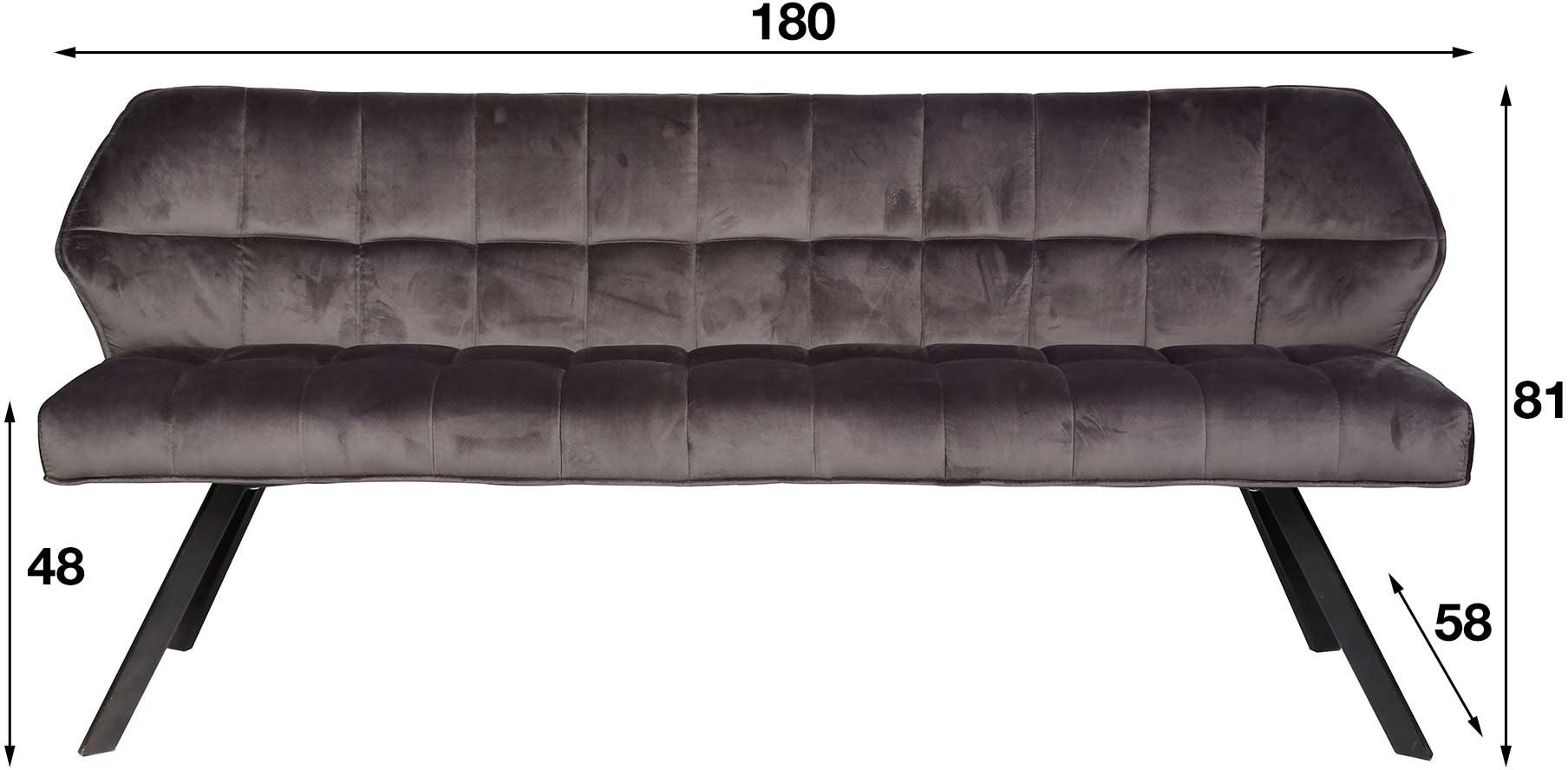 Banc Rilla 180cm velours - anthracite - Image 3